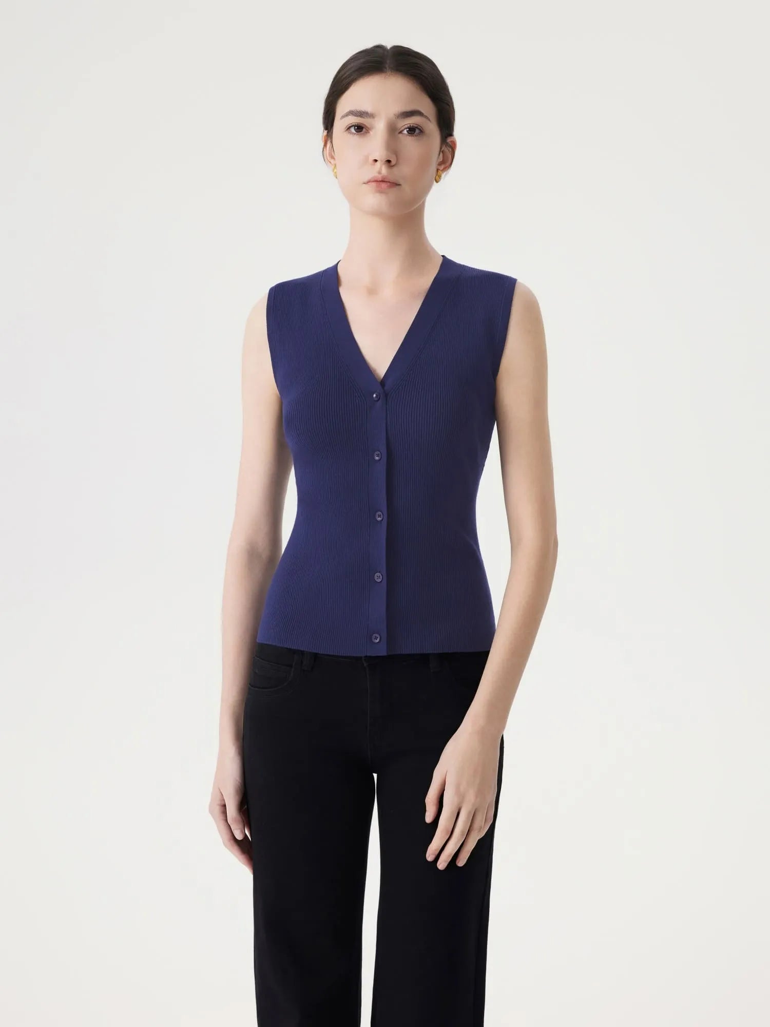 Button Down V Neck Sleeveless Tank Tops Sweater Vest-SUUKSESS-SUUKSESS