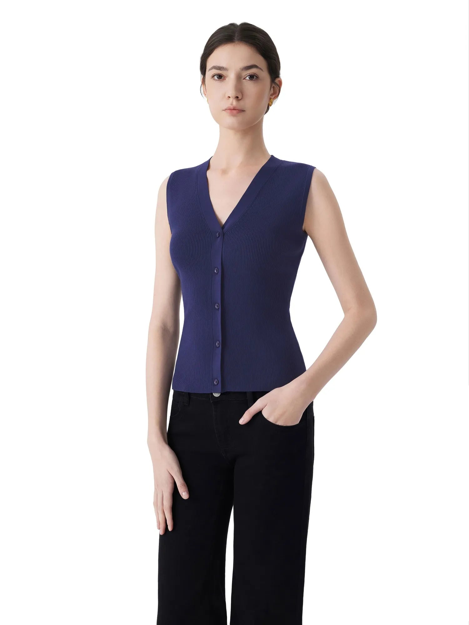 Button Down V Neck Sleeveless Tank Tops Sweater Vest-SUUKSESS-SUUKSESS