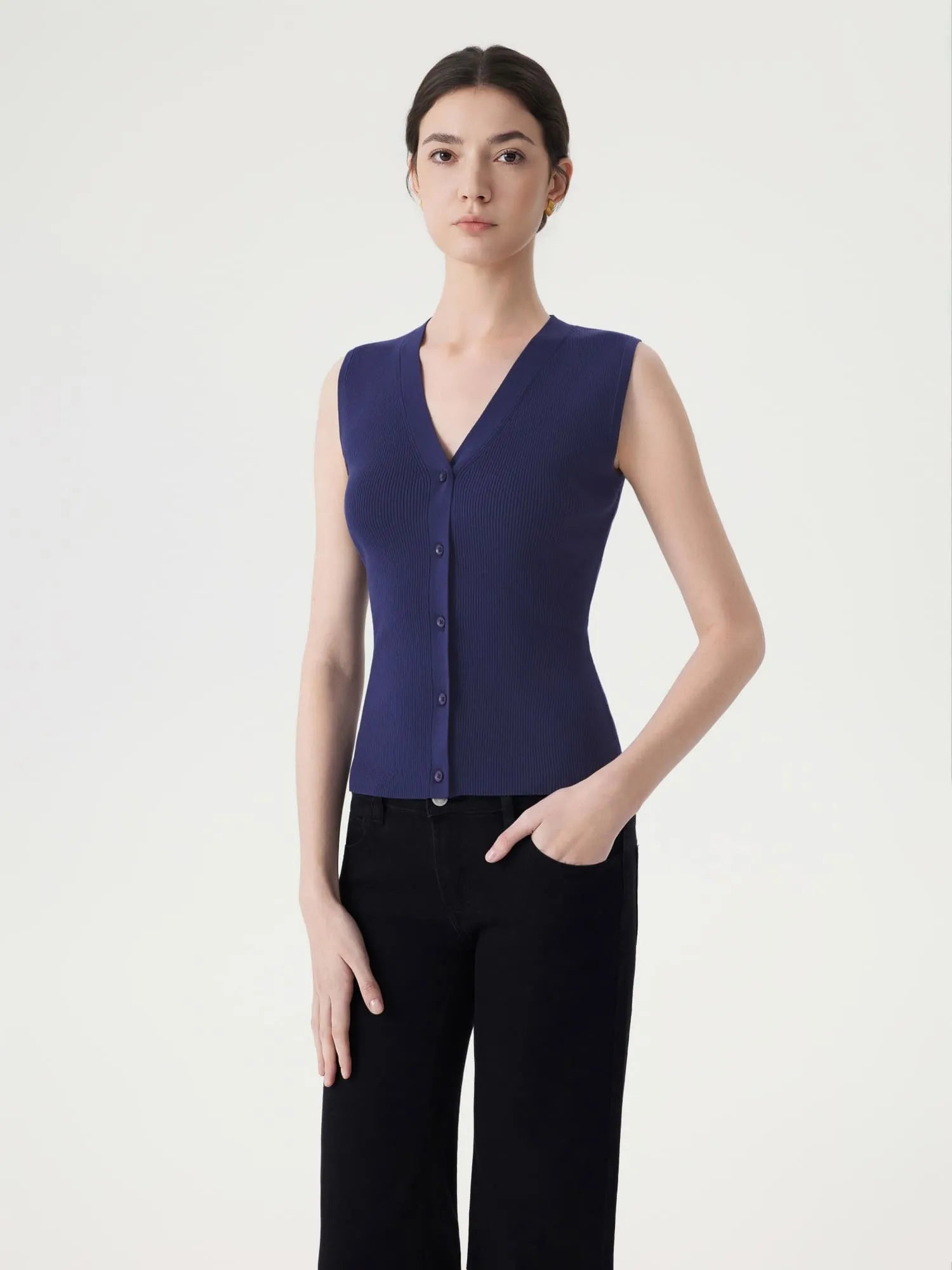 Button Down V Neck Sleeveless Tank Tops Sweater Vest-SUUKSESS-SUUKSESS