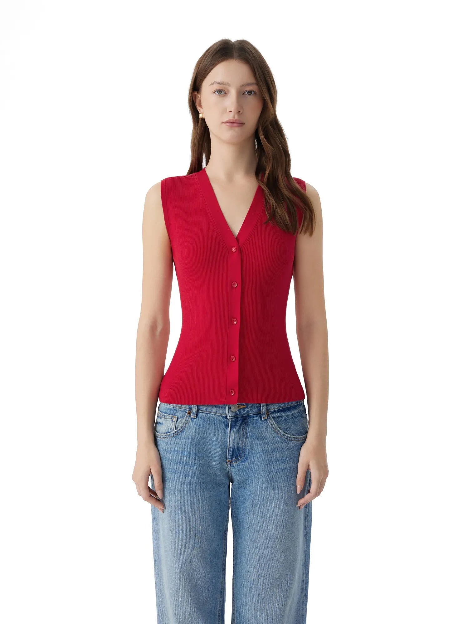 Button Down V Neck Sleeveless Tank Tops Sweater Vest-SUUKSESS-SUUKSESS