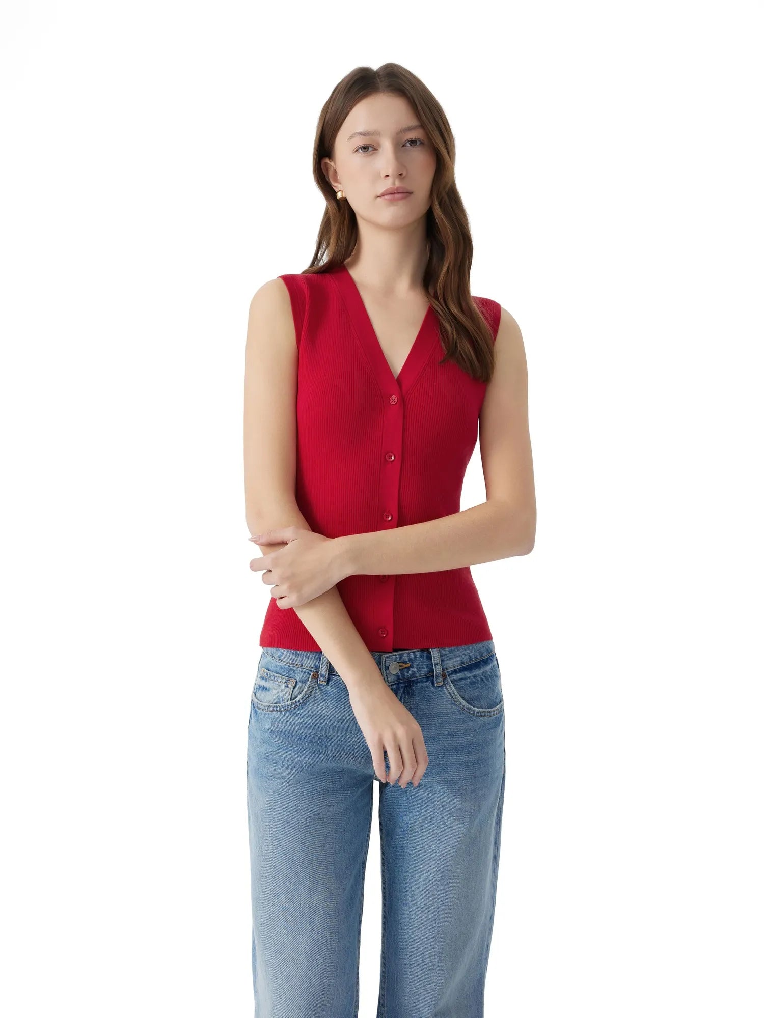 Button Down V Neck Sleeveless Tank Tops Sweater Vest-SUUKSESS-SUUKSESS