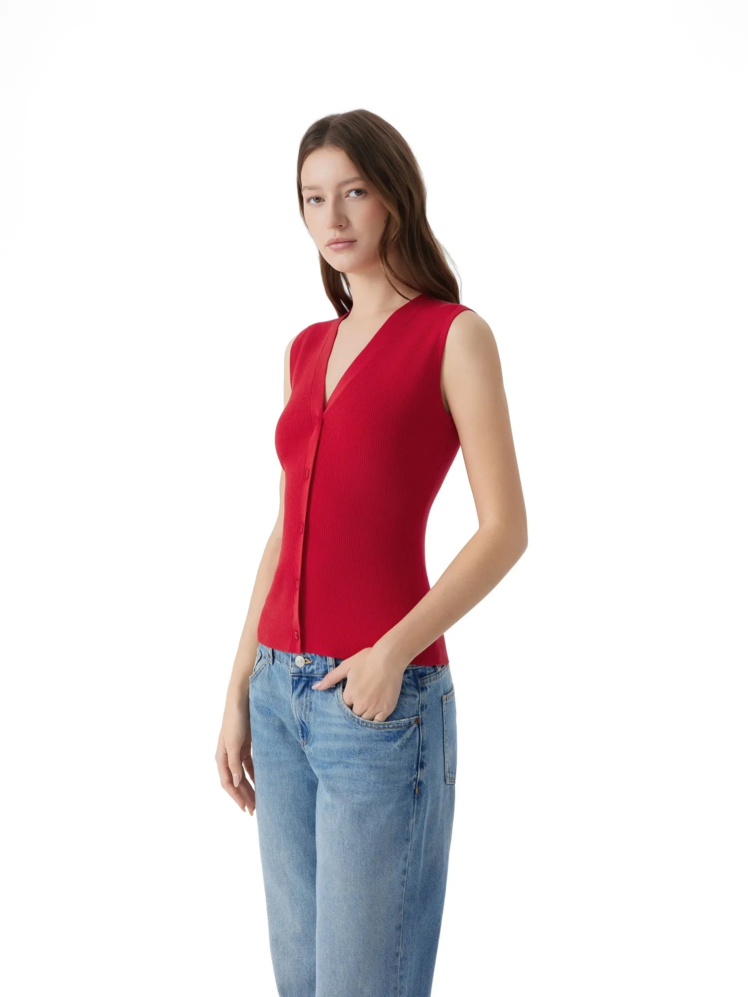 Button Down V Neck Sleeveless Tank Tops Sweater Vest-SUUKSESS-SUUKSESS