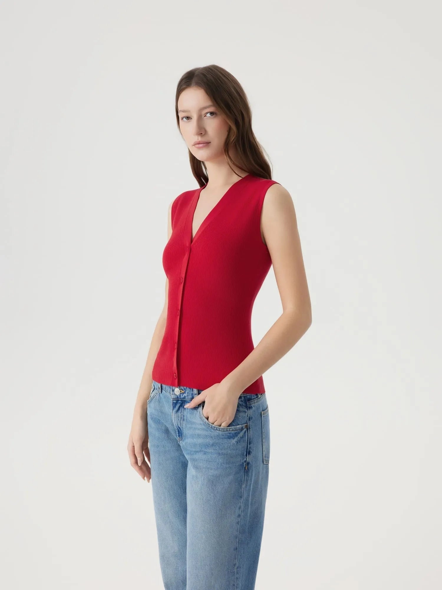 Button Down V Neck Sleeveless Tank Tops Sweater Vest-SUUKSESS-SUUKSESS