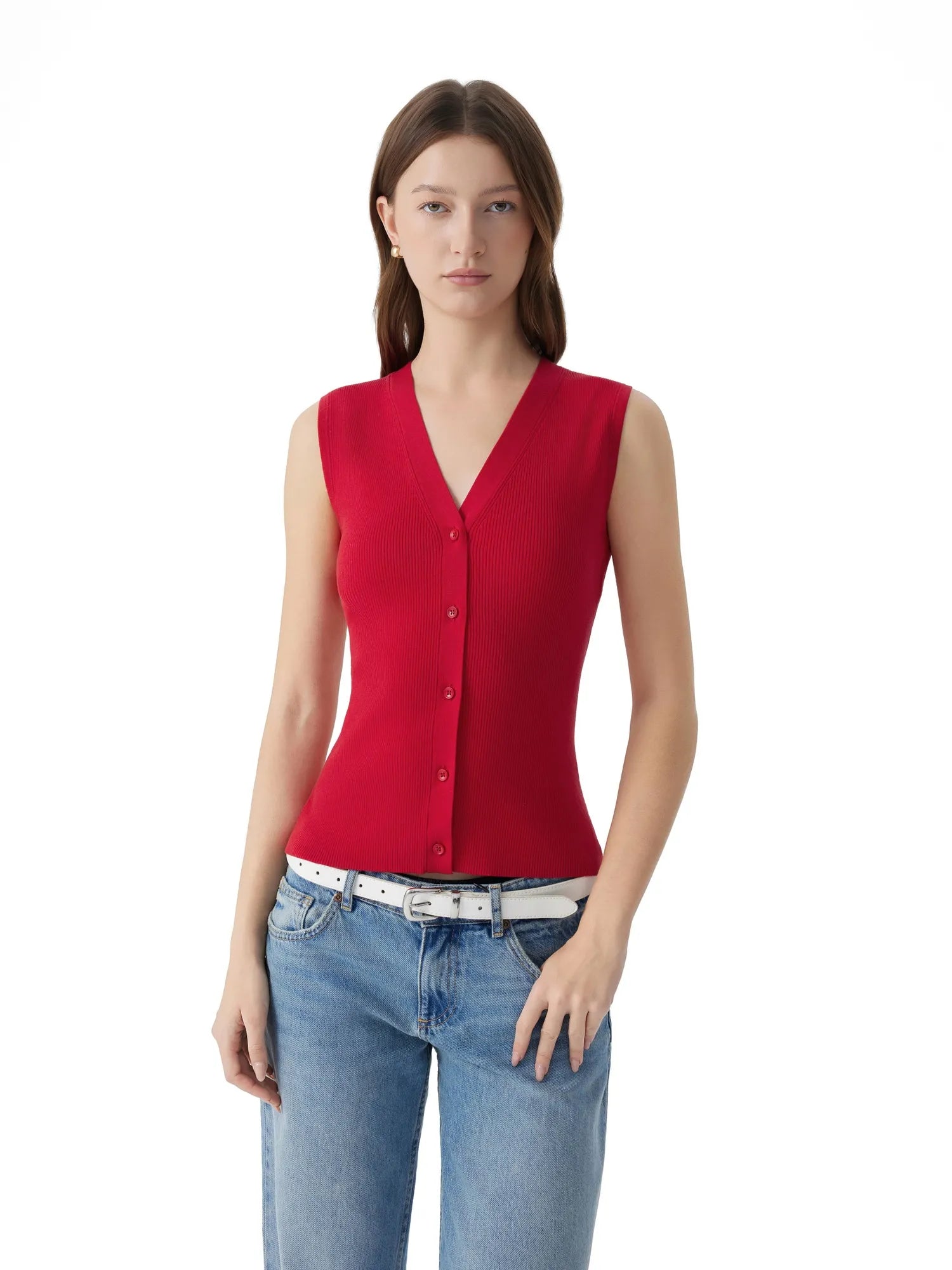 Button Down V Neck Sleeveless Tank Tops Sweater Vest-SUUKSESS-SUUKSESS