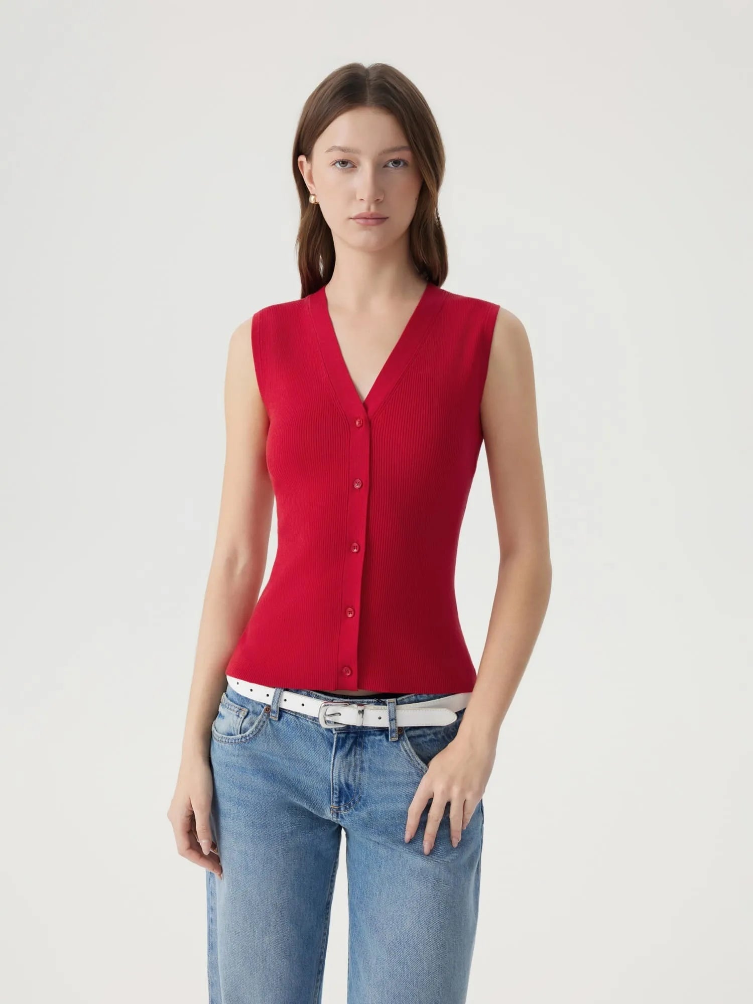 Button Down V Neck Sleeveless Tank Tops Sweater Vest-SUUKSESS-SUUKSESS