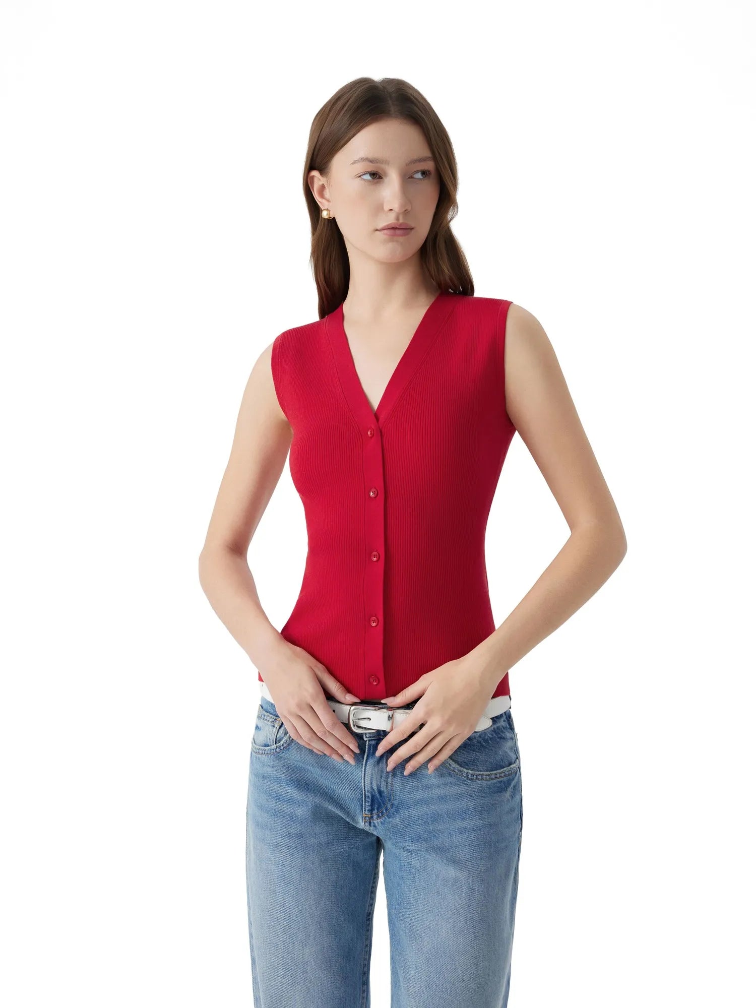 Button Down V Neck Sleeveless Tank Tops Sweater Vest-SUUKSESS-SUUKSESS