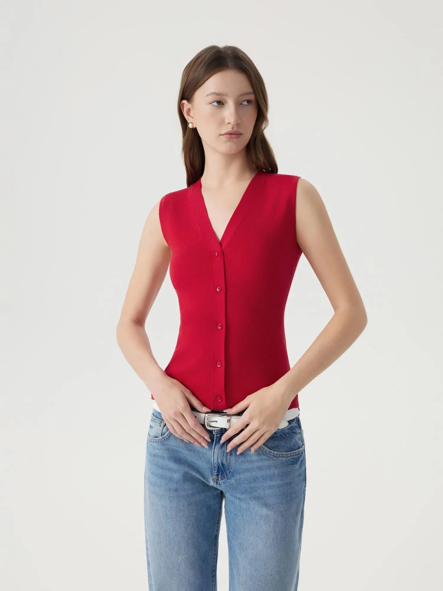 Button Down V Neck Sleeveless Tank Tops Sweater Vest-SUUKSESS-SUUKSESS