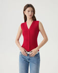 Button Down V Neck Sleeveless Tank Tops Sweater Vest-SUUKSESS-SUUKSESS