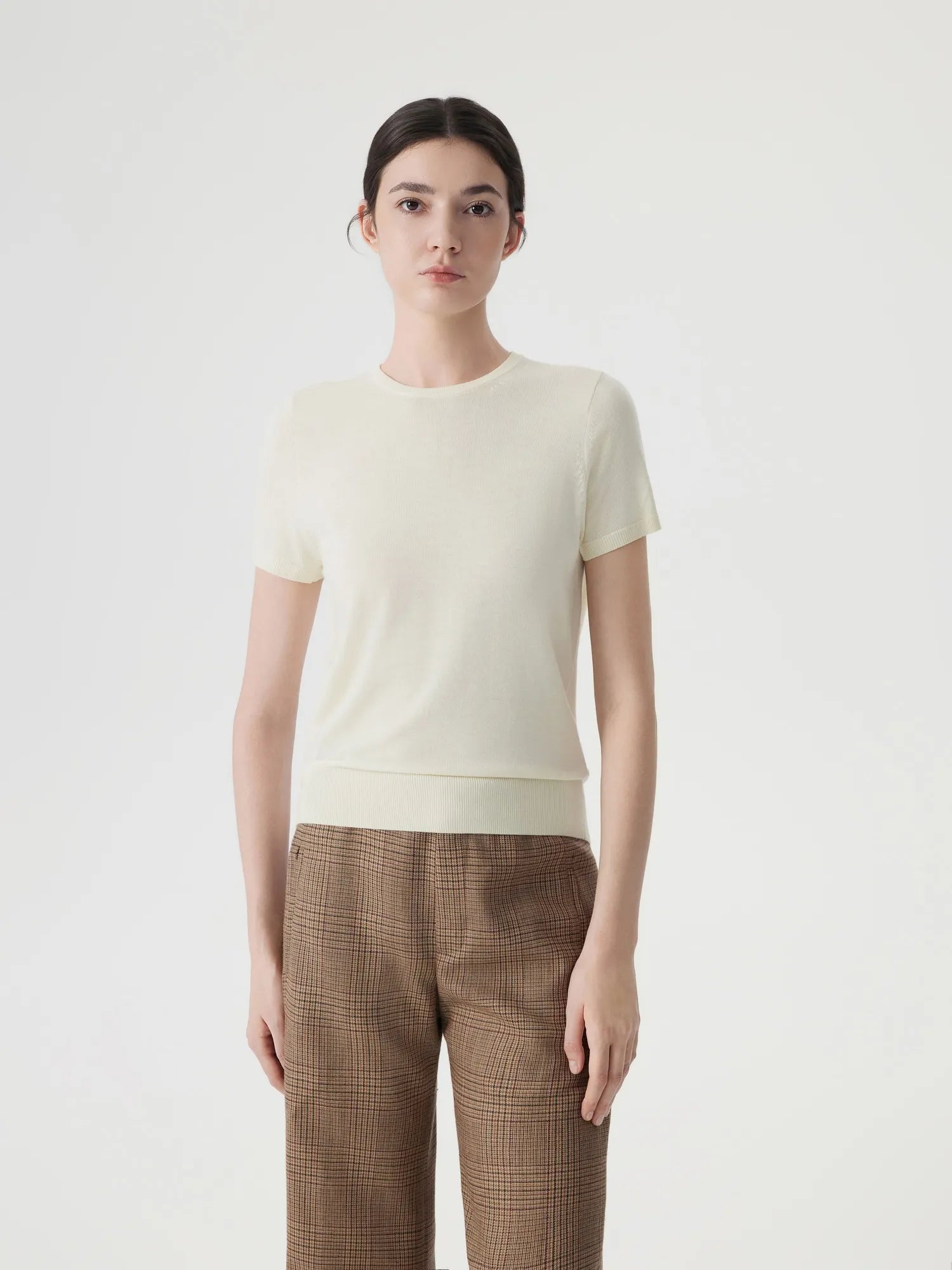 Cashmere Silk Blend Crew Neck Spring Sweater - Short Sleeve-SUUKSESS-SUUKSESS