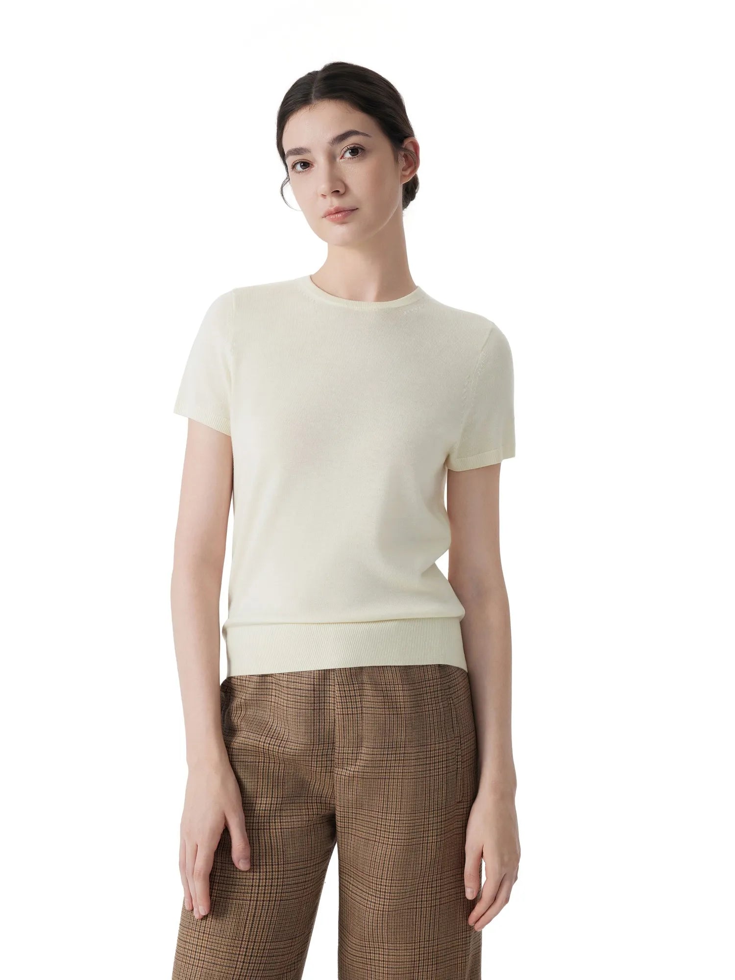 Cashmere Silk Blend Crew Neck Spring Sweater - Short Sleeve-SUUKSESS-SUUKSESS