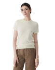 Cashmere Silk Blend Crew Neck Spring Sweater - Short Sleeve-SUUKSESS-SUUKSESS