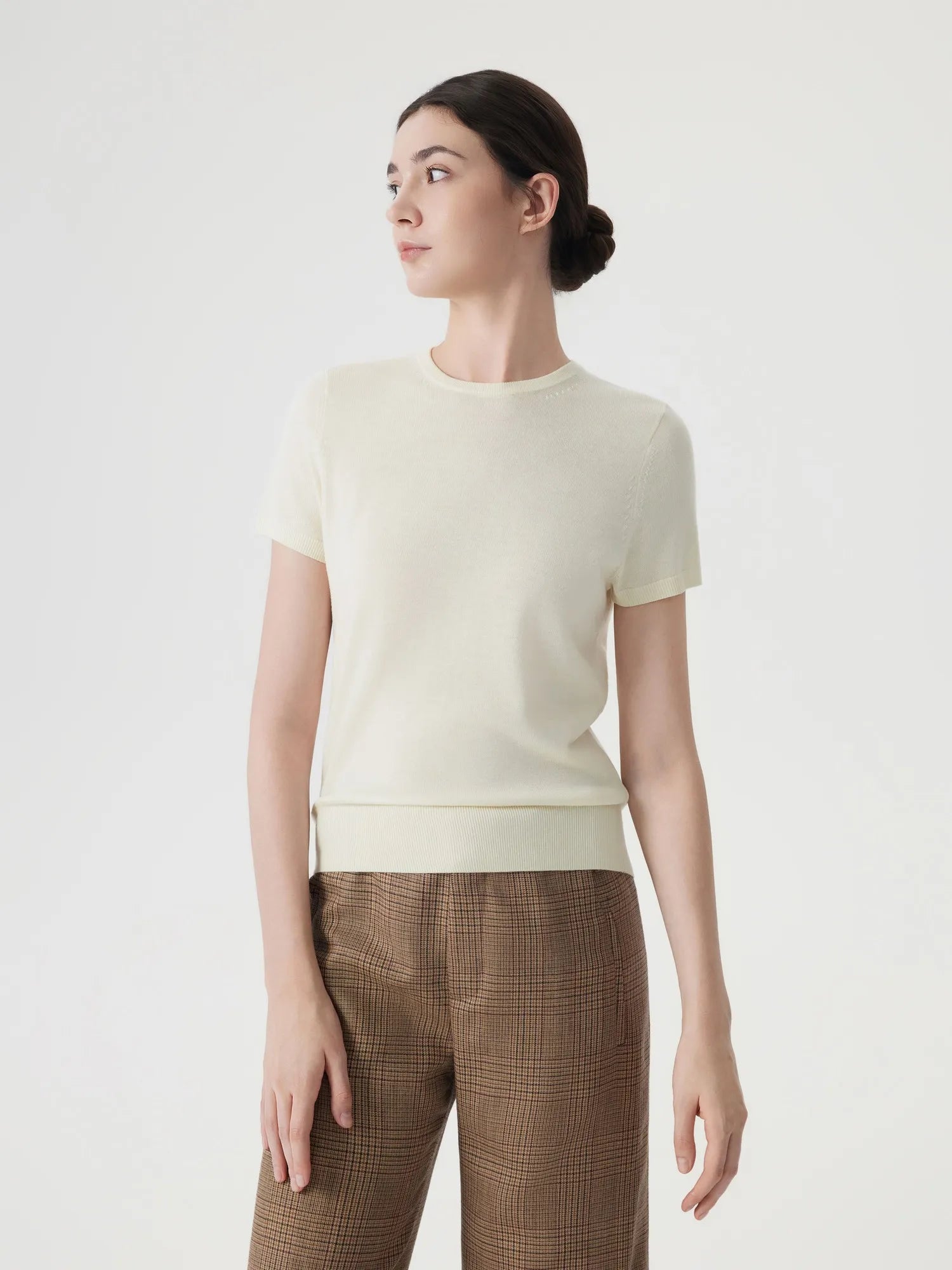 Cashmere Silk Blend Crew Neck Spring Sweater - Short Sleeve-SUUKSESS-SUUKSESS