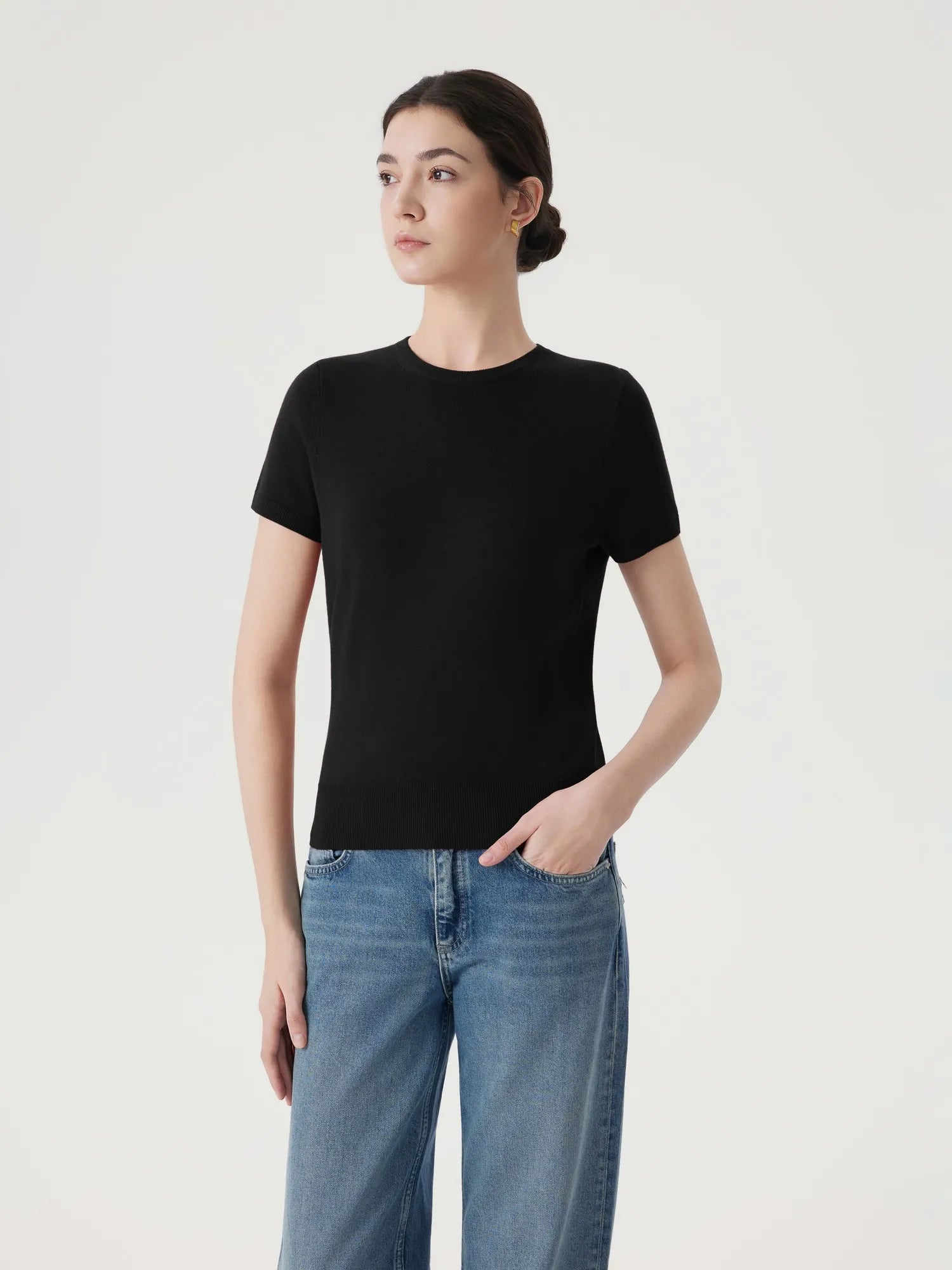 Cashmere Silk Blend Crew Neck Spring Sweater - Short Sleeve-SUUKSESS-SUUKSESS