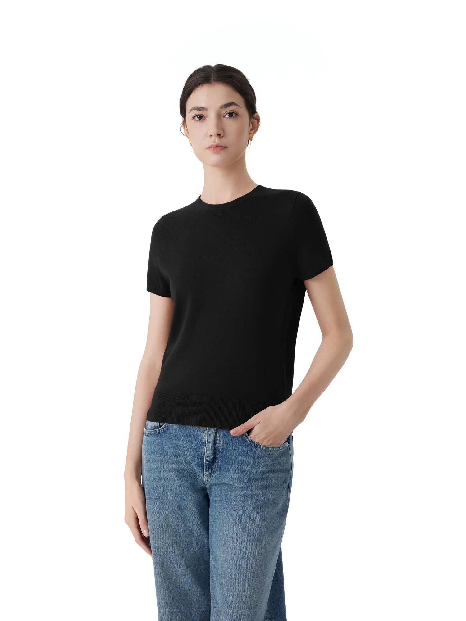 Cashmere Silk Blend Crew Neck Spring Sweater - Short Sleeve-SUUKSESS-SUUKSESS