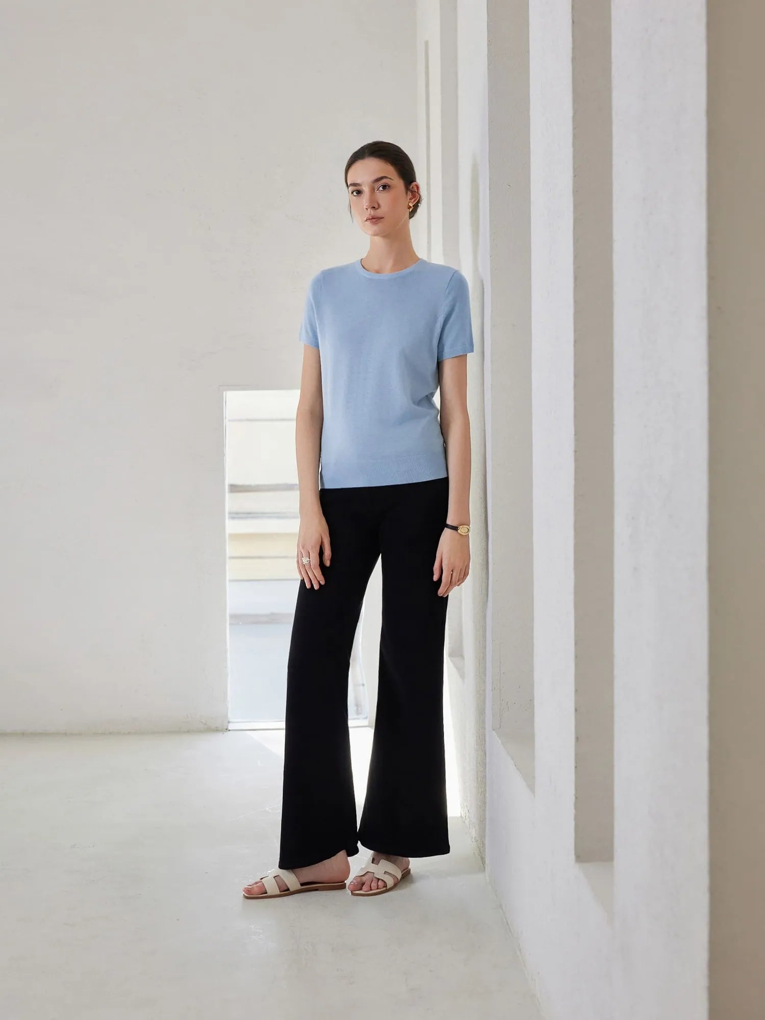 Cashmere Silk Blend Crew Neck Spring Sweater - Short Sleeve-SUUKSESS-SUUKSESS