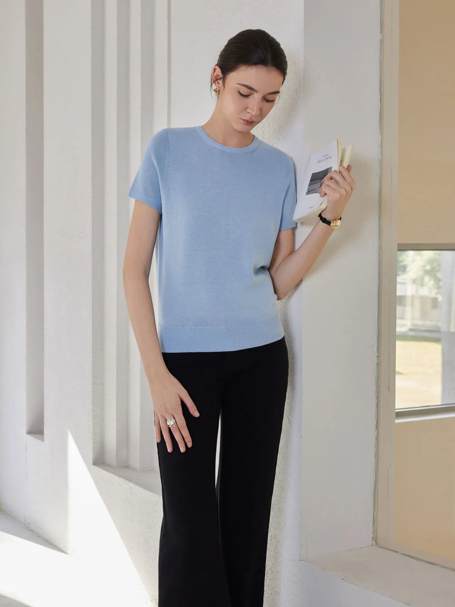 Cashmere Silk Blend Crew Neck Spring Sweater - Short Sleeve-SUUKSESS-SUUKSESS