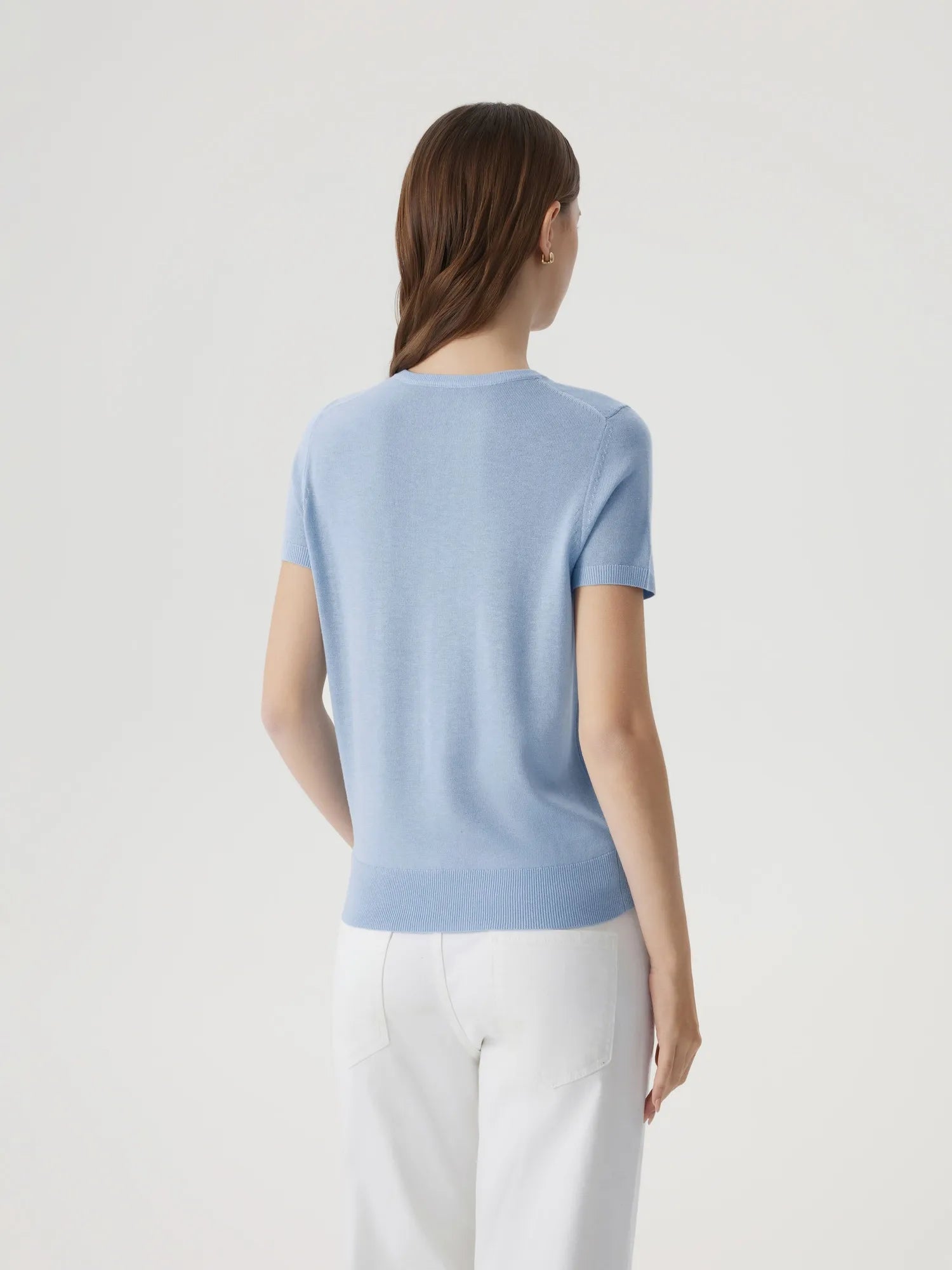 Cashmere Silk Blend Crew Neck Spring Sweater - Short Sleeve-SUUKSESS-SUUKSESS