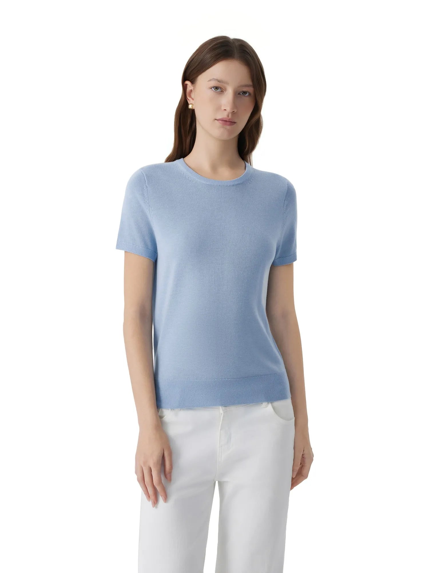 Cashmere Silk Blend Crew Neck Spring Sweater - Short Sleeve-SUUKSESS-SUUKSESS