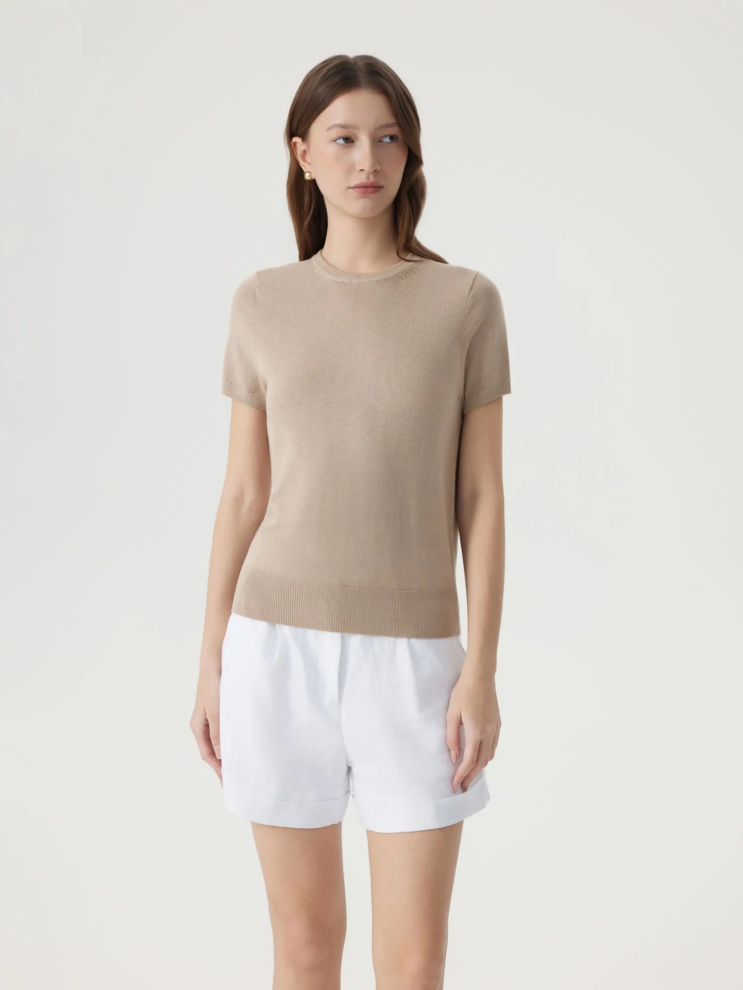 Cashmere Silk Blend Crew Neck Spring Sweater - Short Sleeve-SUUKSESS-SUUKSESS