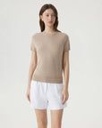 Cashmere Silk Blend Crew Neck Spring Sweater - Short Sleeve-SUUKSESS-SUUKSESS