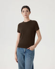 Cashmere Silk Blend Crew Neck Spring Sweater - Short Sleeve-SUUKSESS-Brown-XS-SUUKSESS