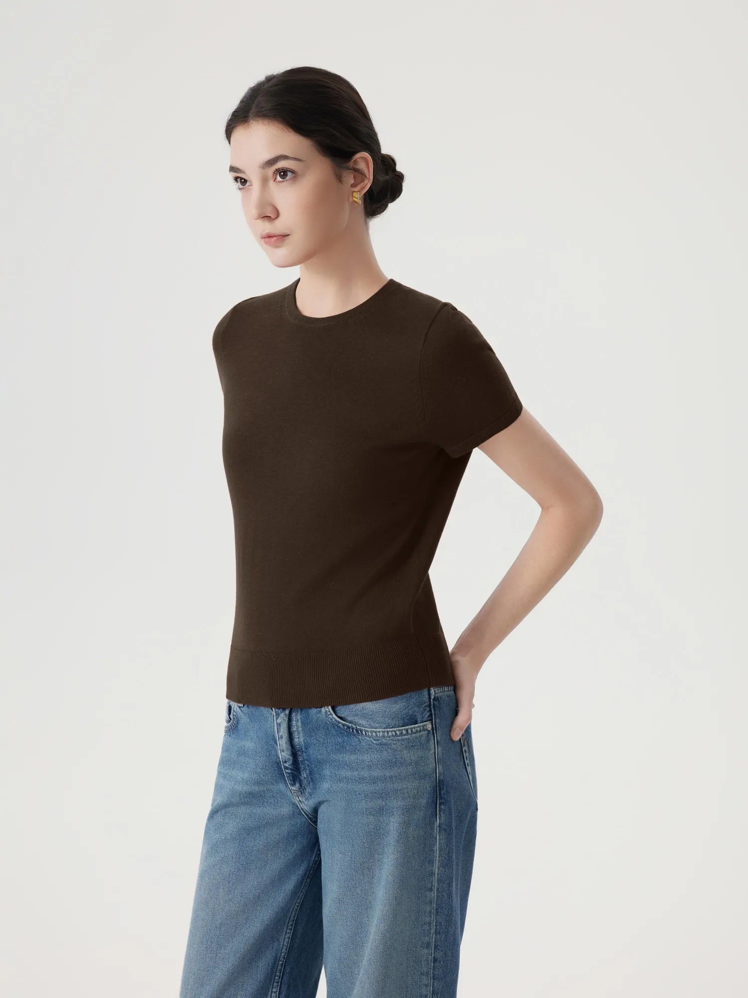 Cashmere Silk Blend Crew Neck Spring Sweater - Short Sleeve-SUUKSESS-SUUKSESS