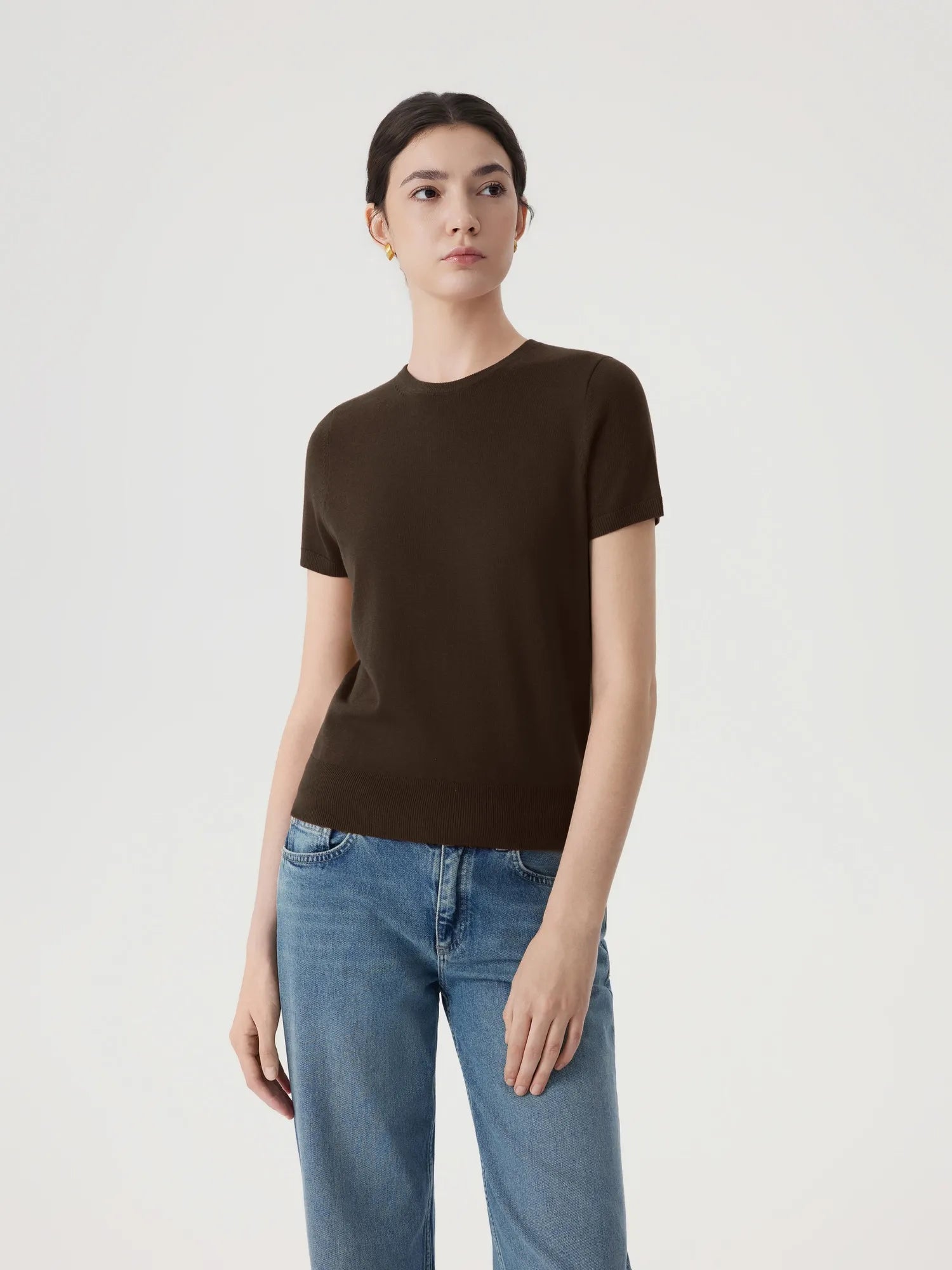 Cashmere Silk Blend Crew Neck Spring Sweater - Short Sleeve-SUUKSESS-SUUKSESS