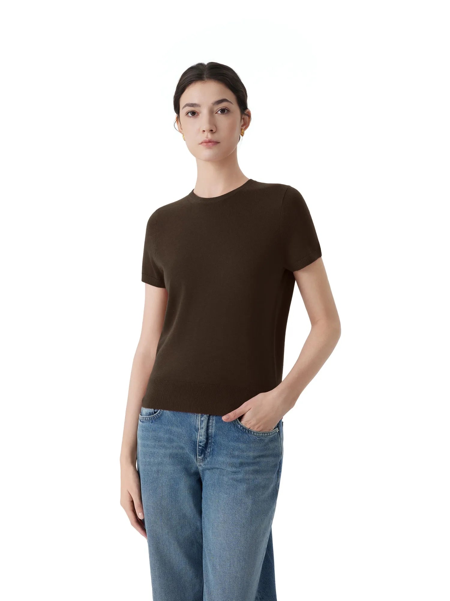 Cashmere Silk Blend Crew Neck Spring Sweater - Short Sleeve-SUUKSESS-SUUKSESS