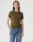 Cashmere Silk Blend Crew Neck Spring Sweater - Short Sleeve-SUUKSESS-Olive-XS-SUUKSESS