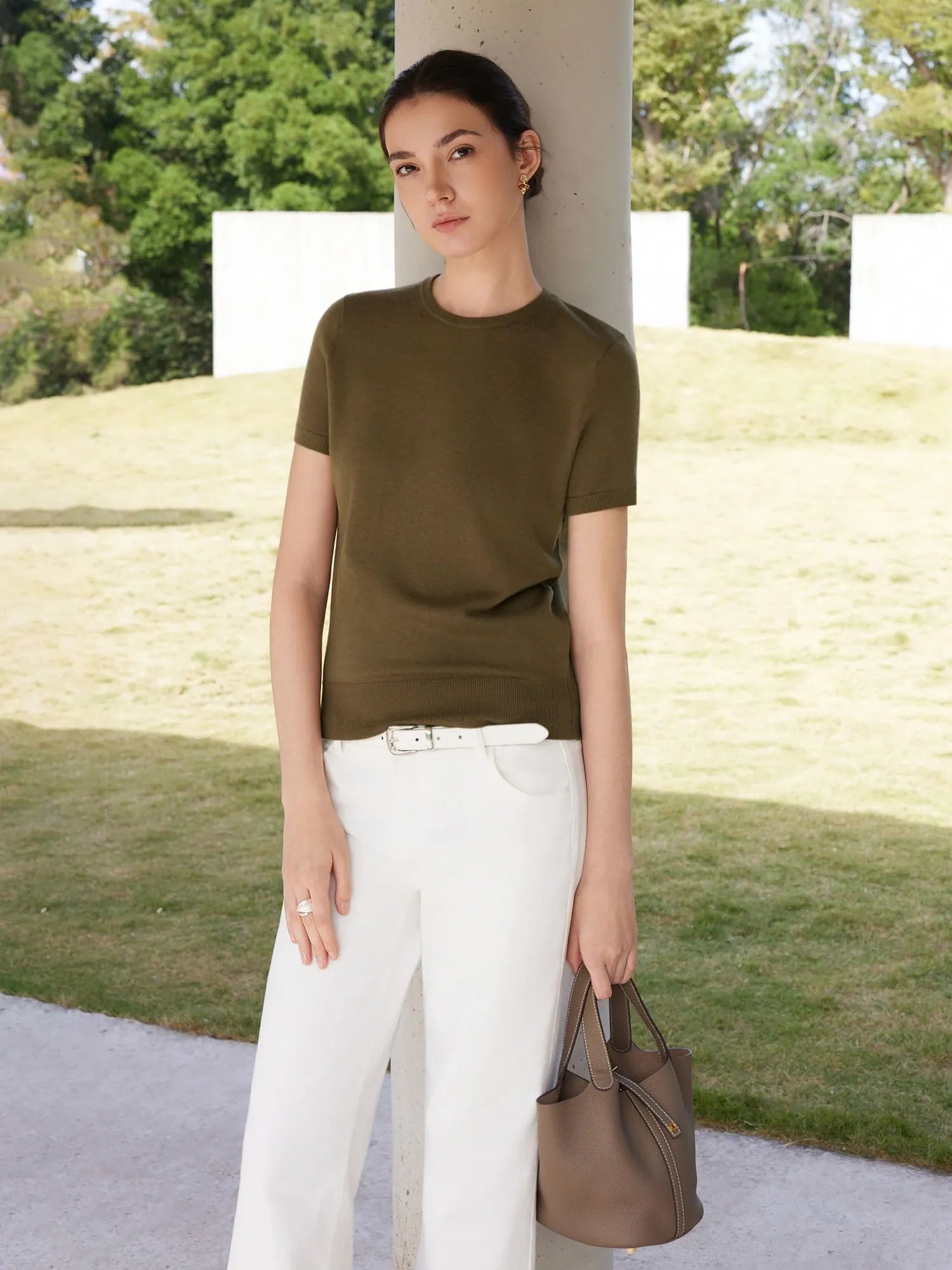 Cashmere Silk Blend Crew Neck Spring Sweater - Short Sleeve-SUUKSESS-SUUKSESS