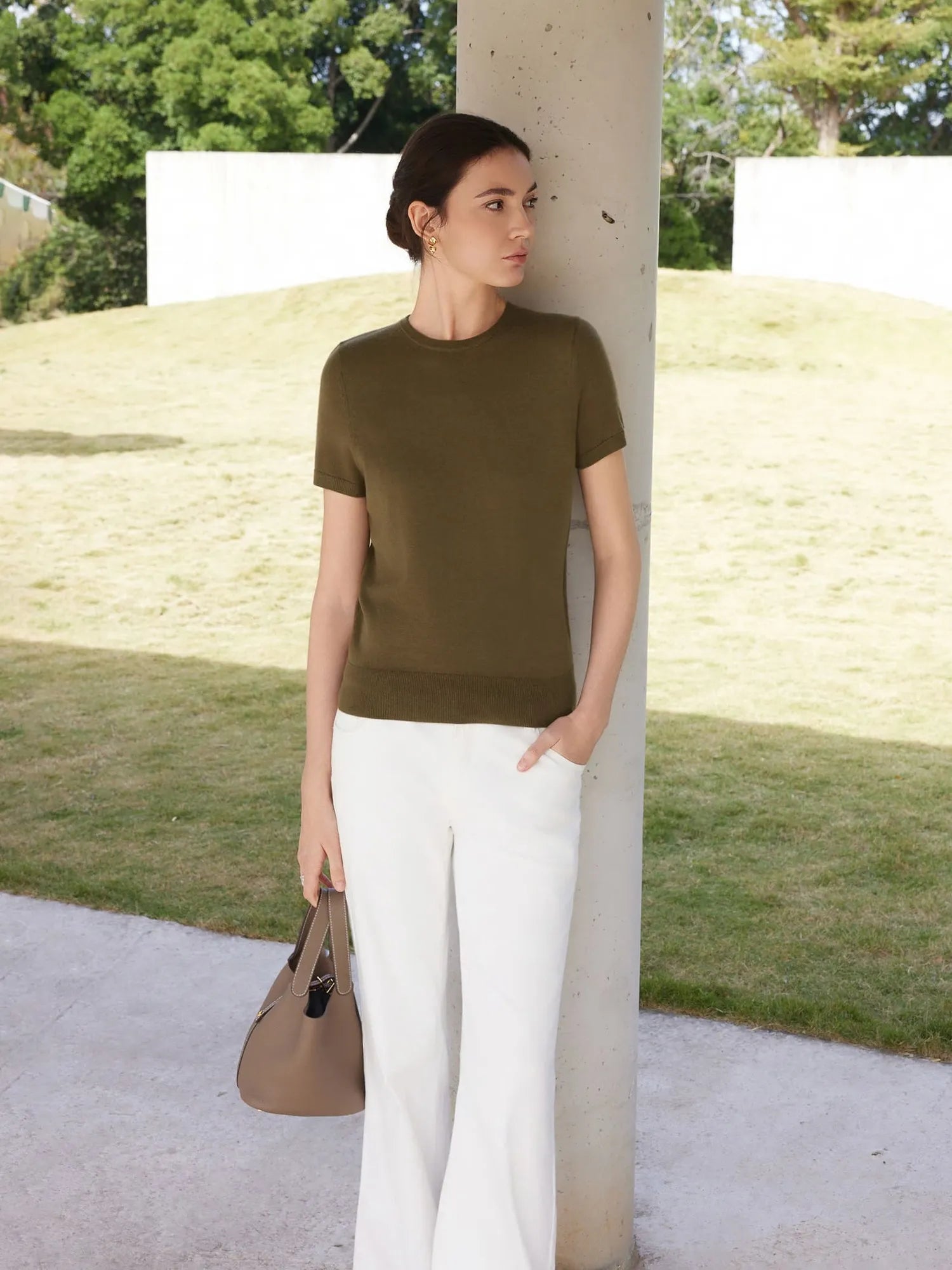 Cashmere Silk Blend Crew Neck Spring Sweater - Short Sleeve-SUUKSESS-SUUKSESS