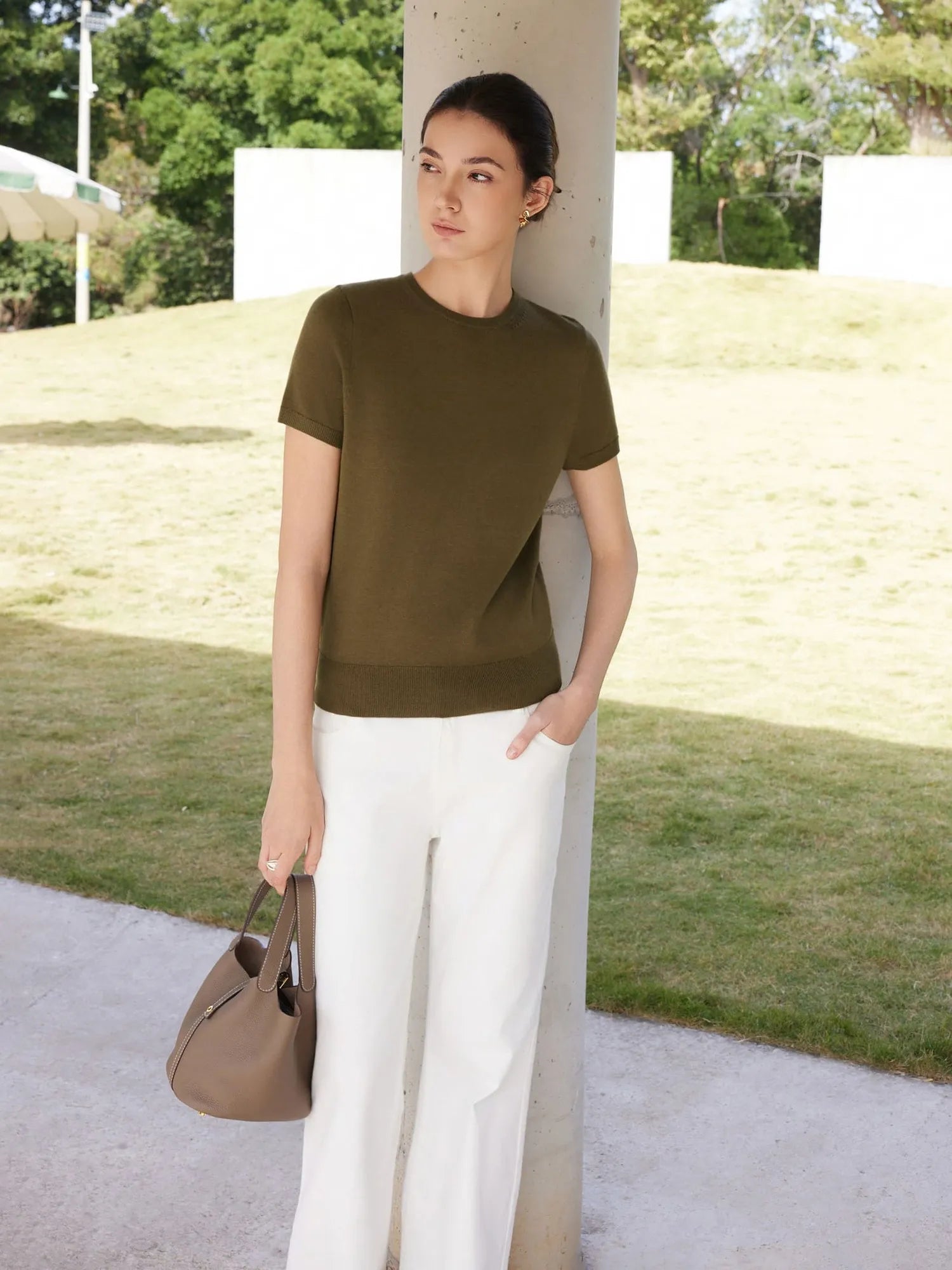 Cashmere Silk Blend Crew Neck Spring Sweater - Short Sleeve-SUUKSESS-SUUKSESS