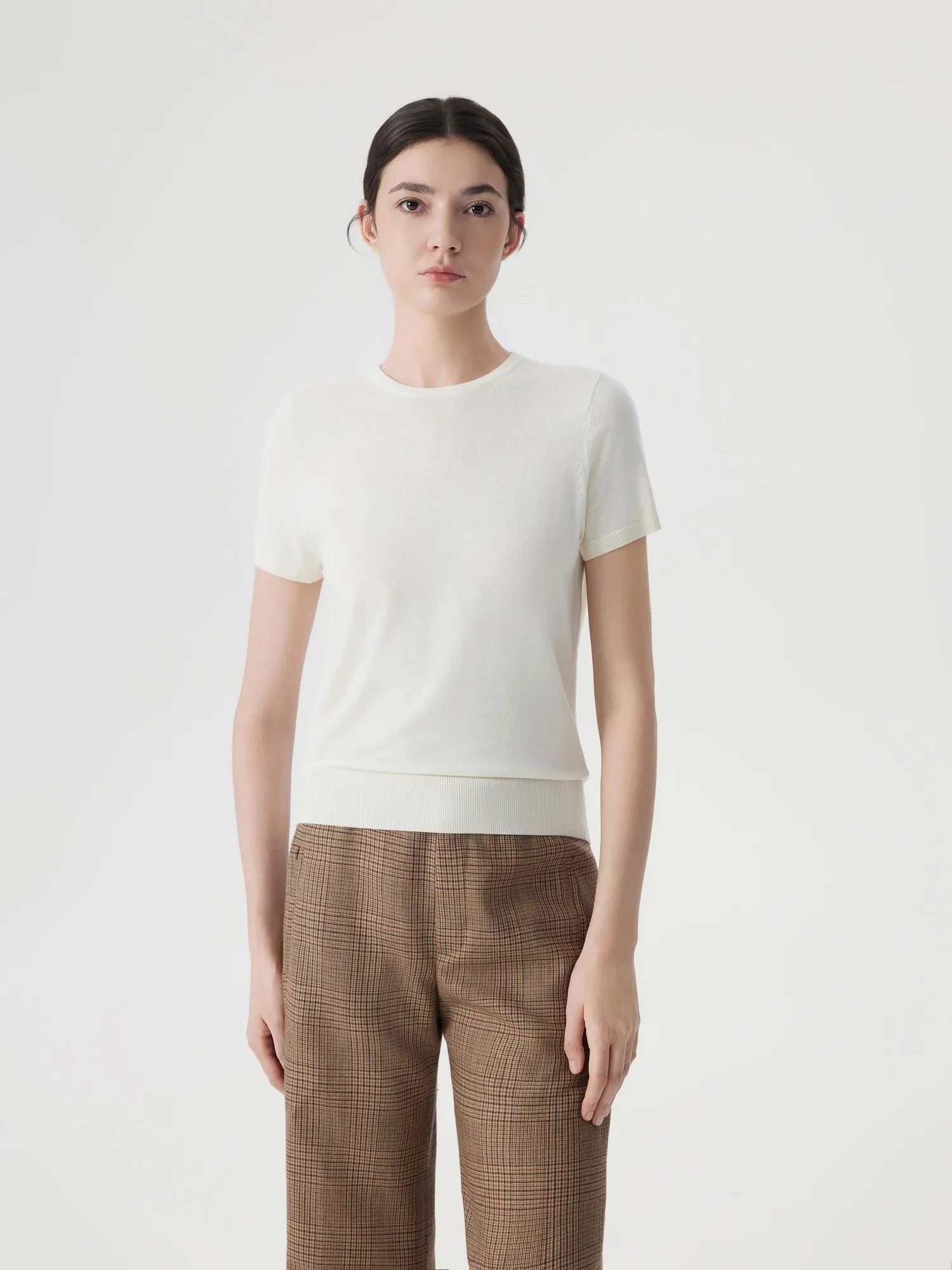 Cashmere Silk Blend Crew Neck Spring Sweater - Short Sleeve-SUUKSESS-SUUKSESS