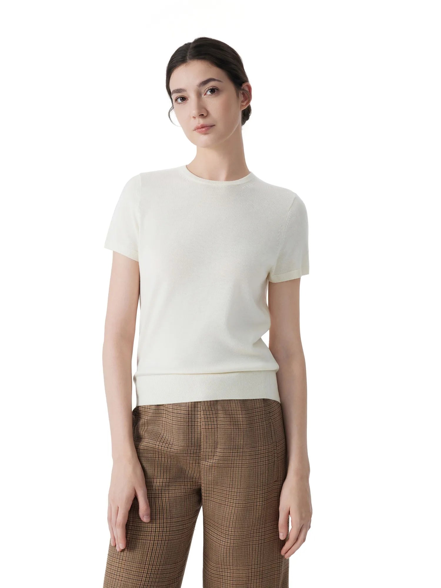 Cashmere Silk Blend Crew Neck Spring Sweater - Short Sleeve-SUUKSESS-SUUKSESS