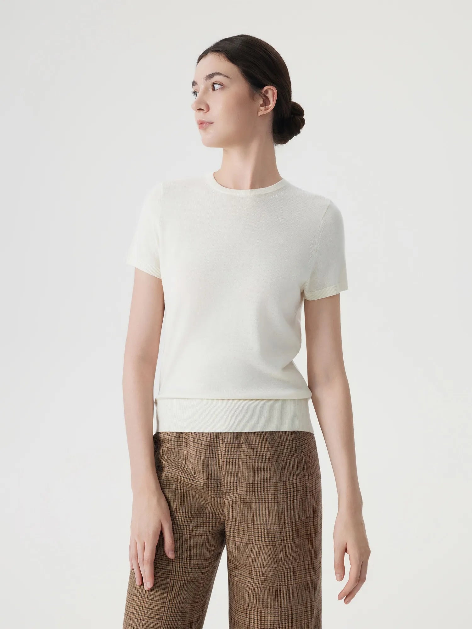 Cashmere Silk Blend Crew Neck Spring Sweater - Short Sleeve-SUUKSESS-SUUKSESS