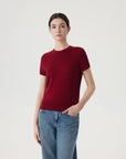 Cashmere Silk Blend Crew Neck Spring Sweater - Short Sleeve-SUUKSESS-Wine-XS-SUUKSESS