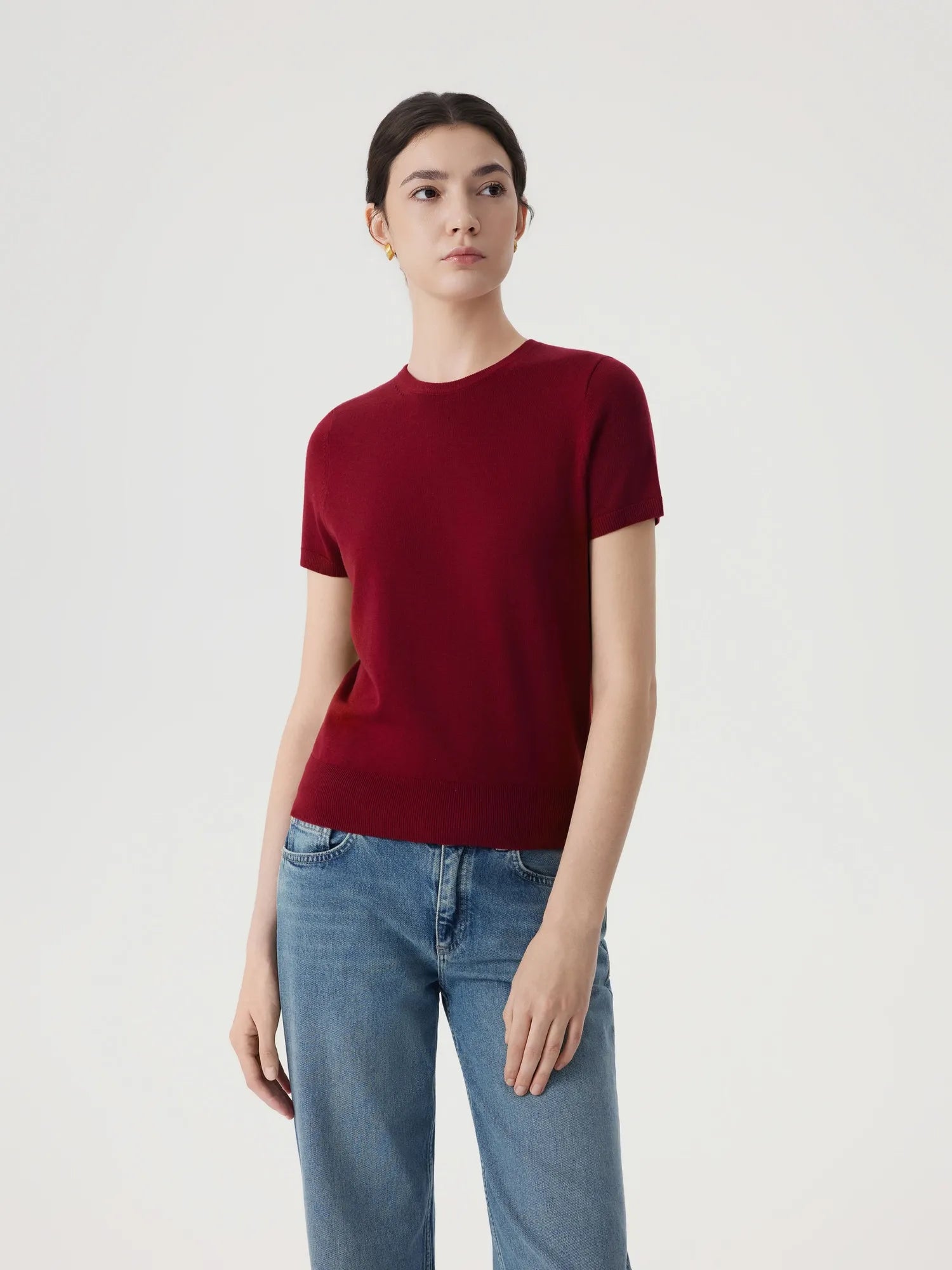 Cashmere Silk Blend Crew Neck Spring Sweater - Short Sleeve-SUUKSESS-SUUKSESS