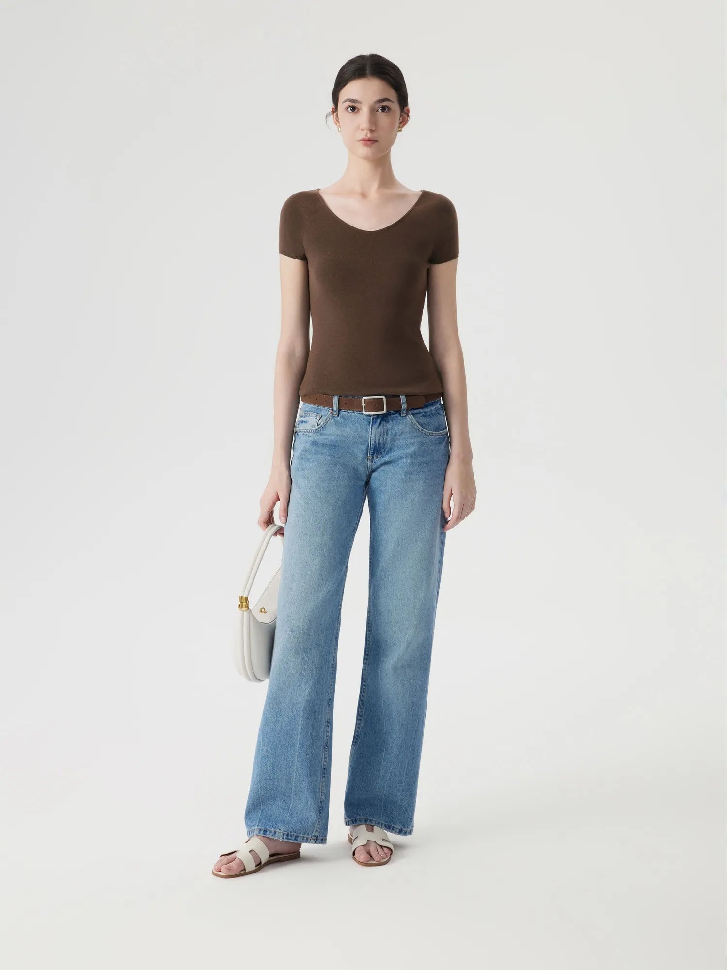 Cashmere Silk Blend V Shirts Sweater - Short Sleeve-SUUKSESS-SUUKSESS