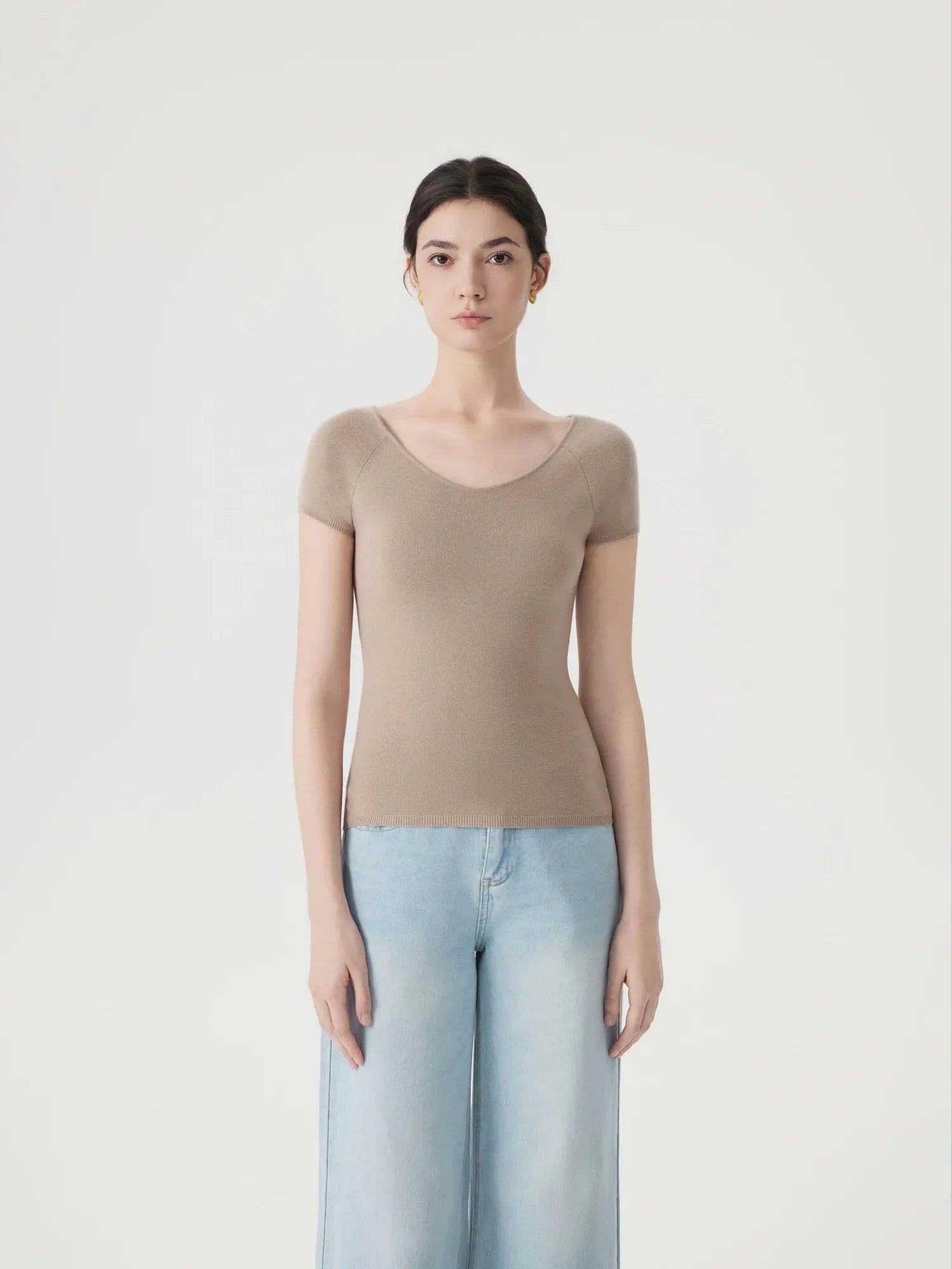 Cashmere Silk Blend V Shirts Sweater - Short Sleeve-SUUKSESS-Terra-XS-SUUKSESS
