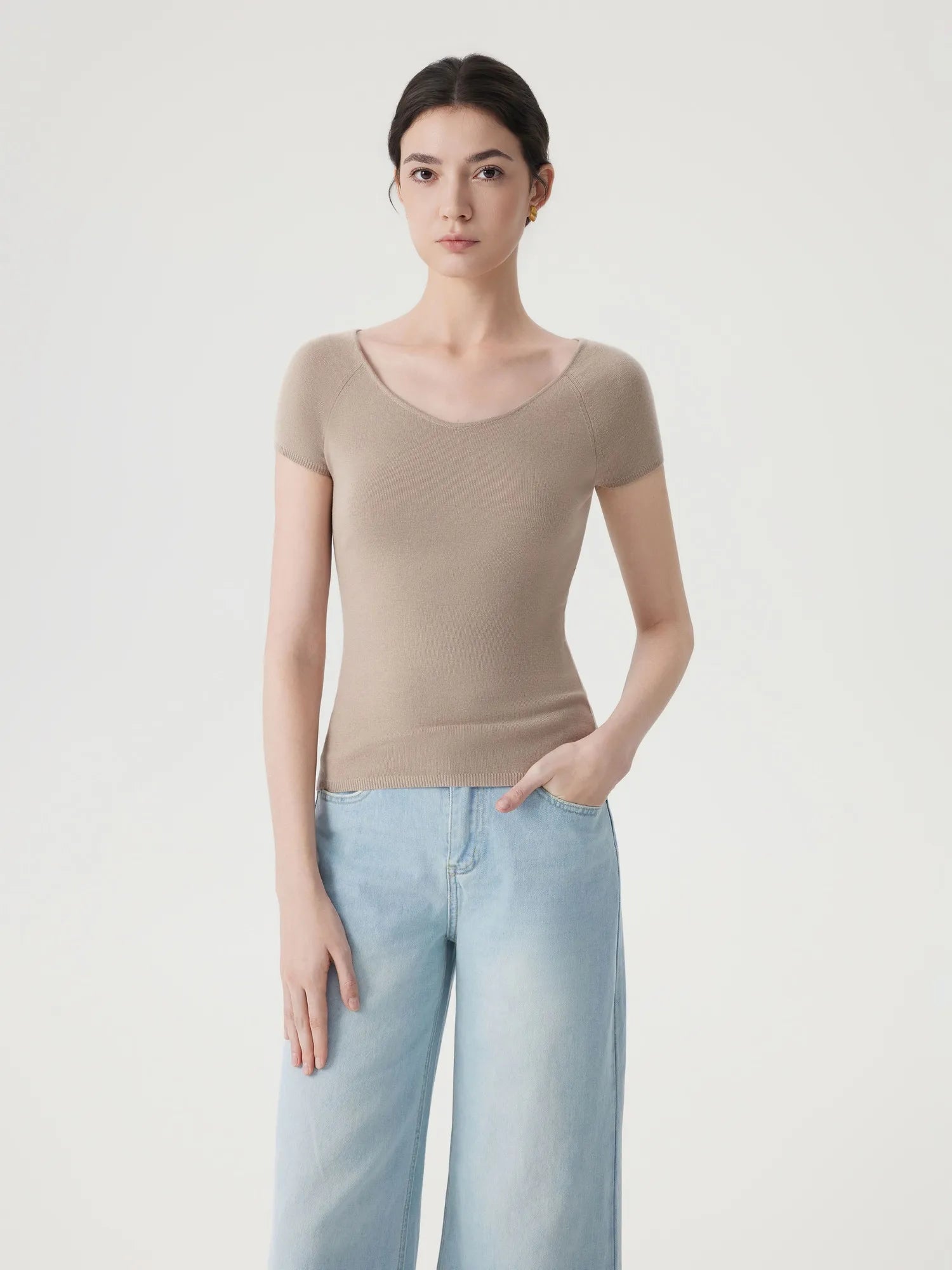 Cashmere Silk Blend V Shirts Sweater - Short Sleeve-SUUKSESS-SUUKSESS