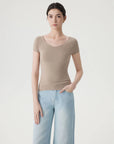 Cashmere Silk Blend V Shirts Sweater - Short Sleeve-SUUKSESS-SUUKSESS