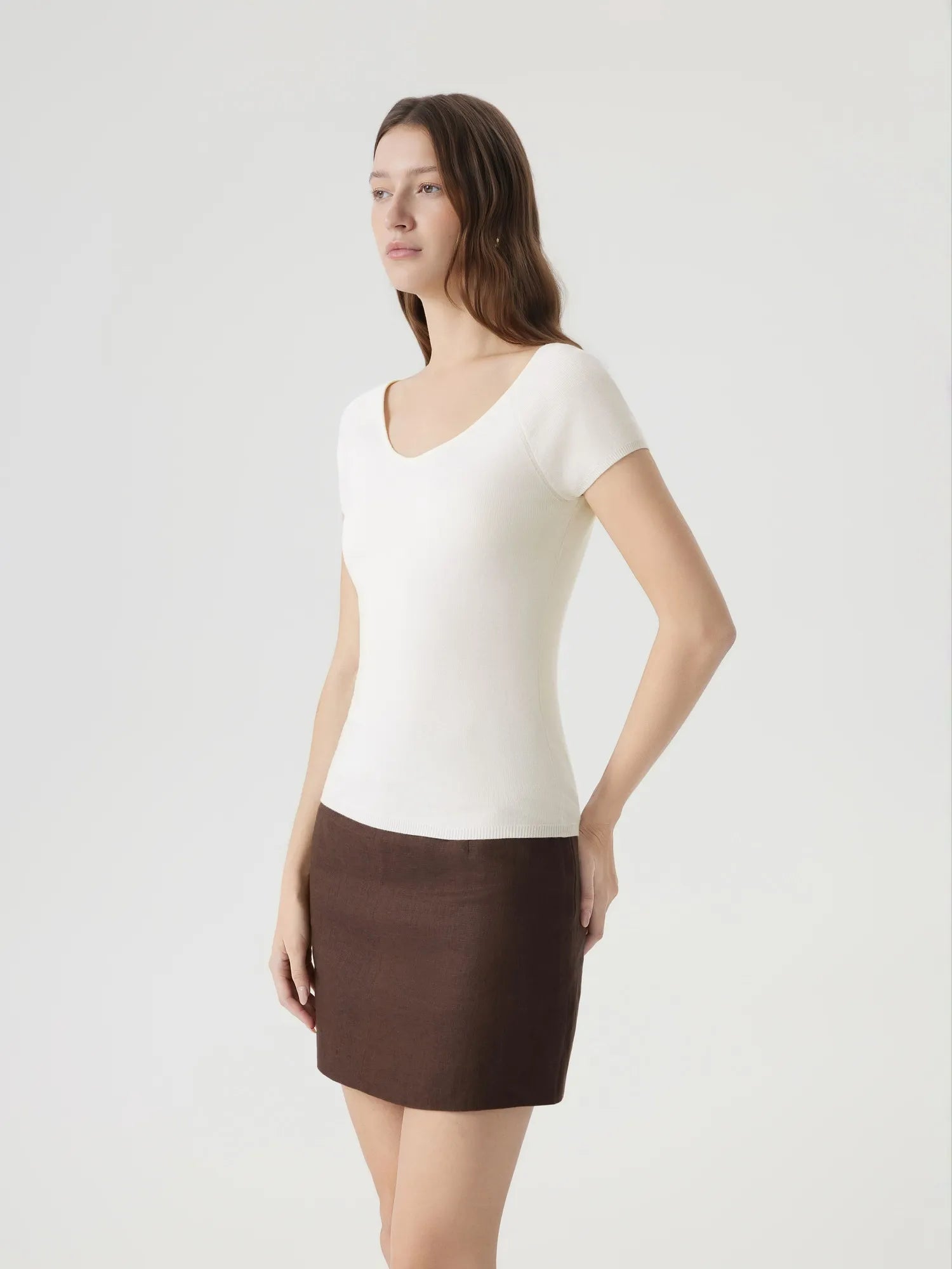 Cashmere Silk Blend V Shirts Sweater - Short Sleeve-SUUKSESS-SUUKSESS