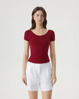 Cashmere Silk Blend V Shirts Sweater - Short Sleeve-SUUKSESS-Wine-XS-SUUKSESS