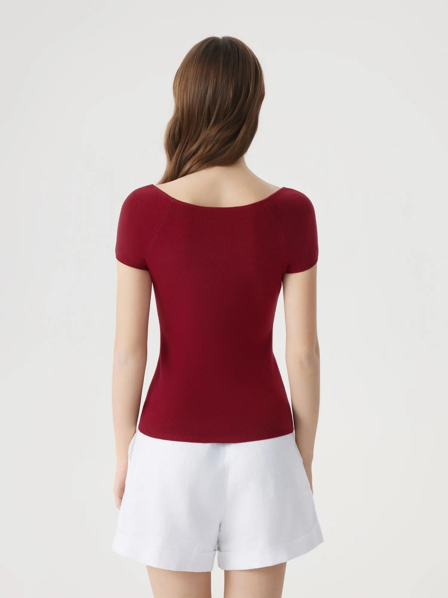 Cashmere Silk Blend V Shirts Sweater - Short Sleeve-SUUKSESS-SUUKSESS