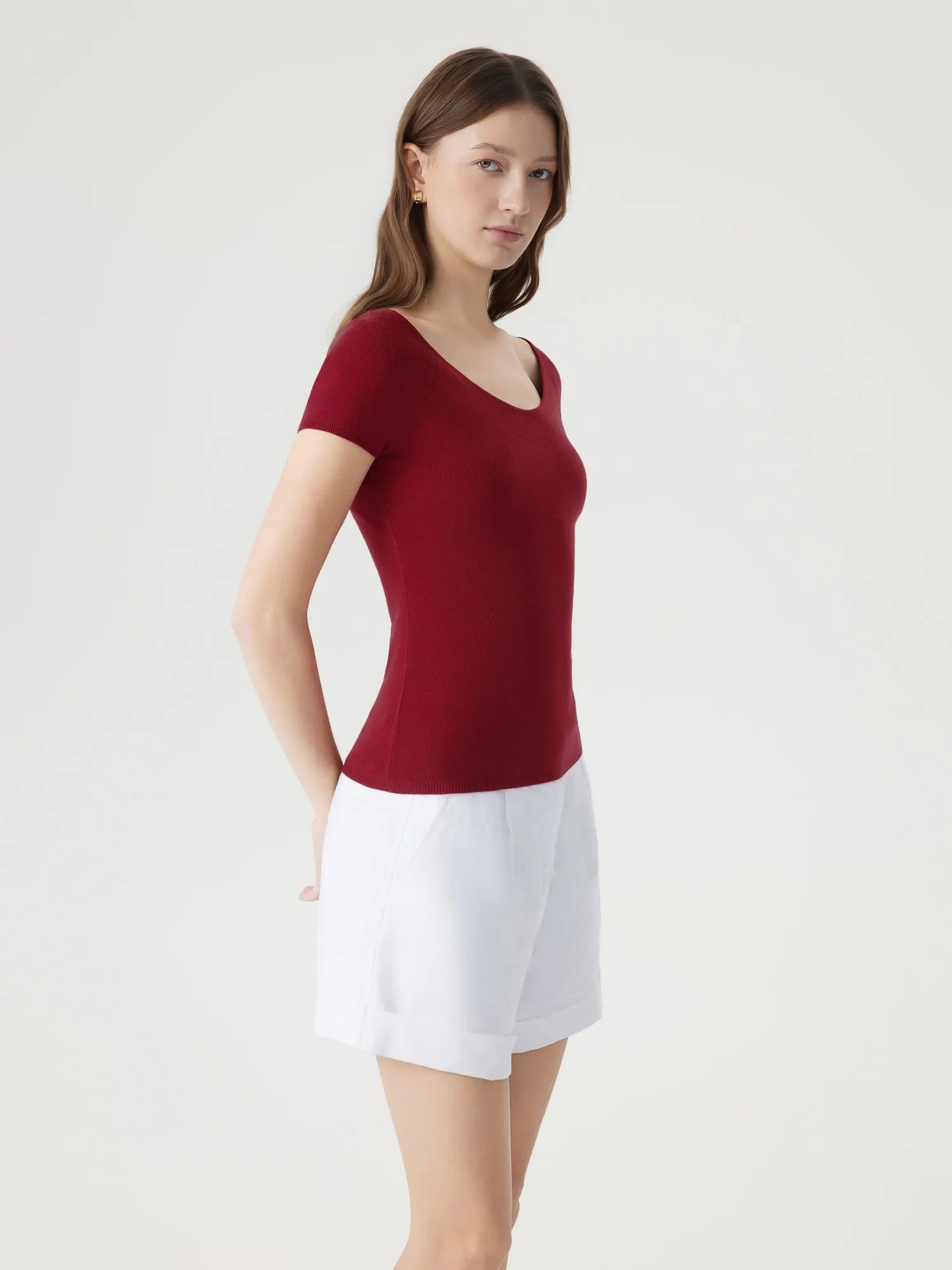 Cashmere Silk Blend V Shirts Sweater - Short Sleeve-SUUKSESS-SUUKSESS