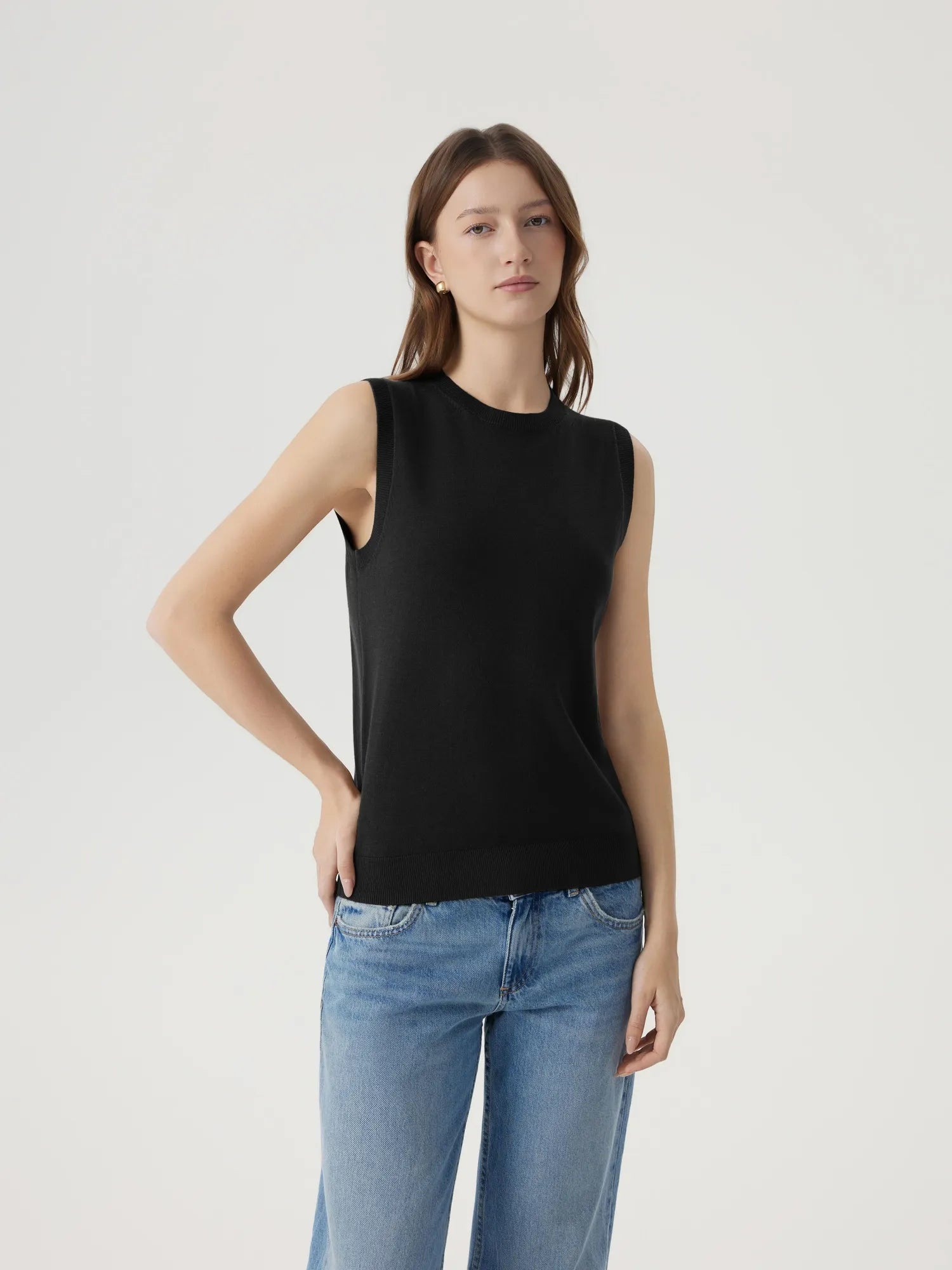 Cashmere Silk Blend Vest Sleeveless Sweater - Short Sleeve-SUUKSESS-Black-XS-SUUKSESS