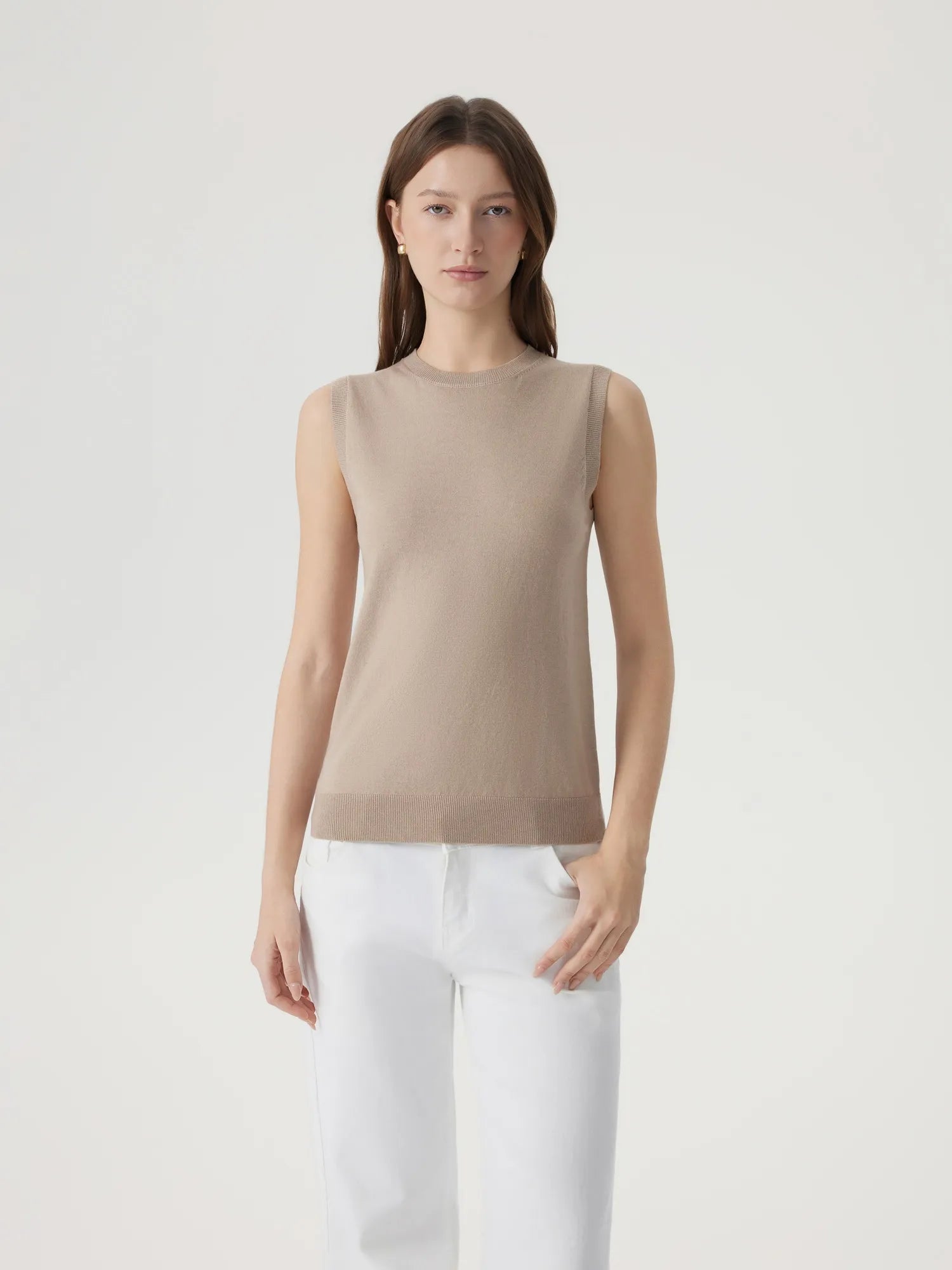 Cashmere Silk Blend Vest Sleeveless Sweater - Short Sleeve-SUUKSESS-Khaki-XS-SUUKSESS