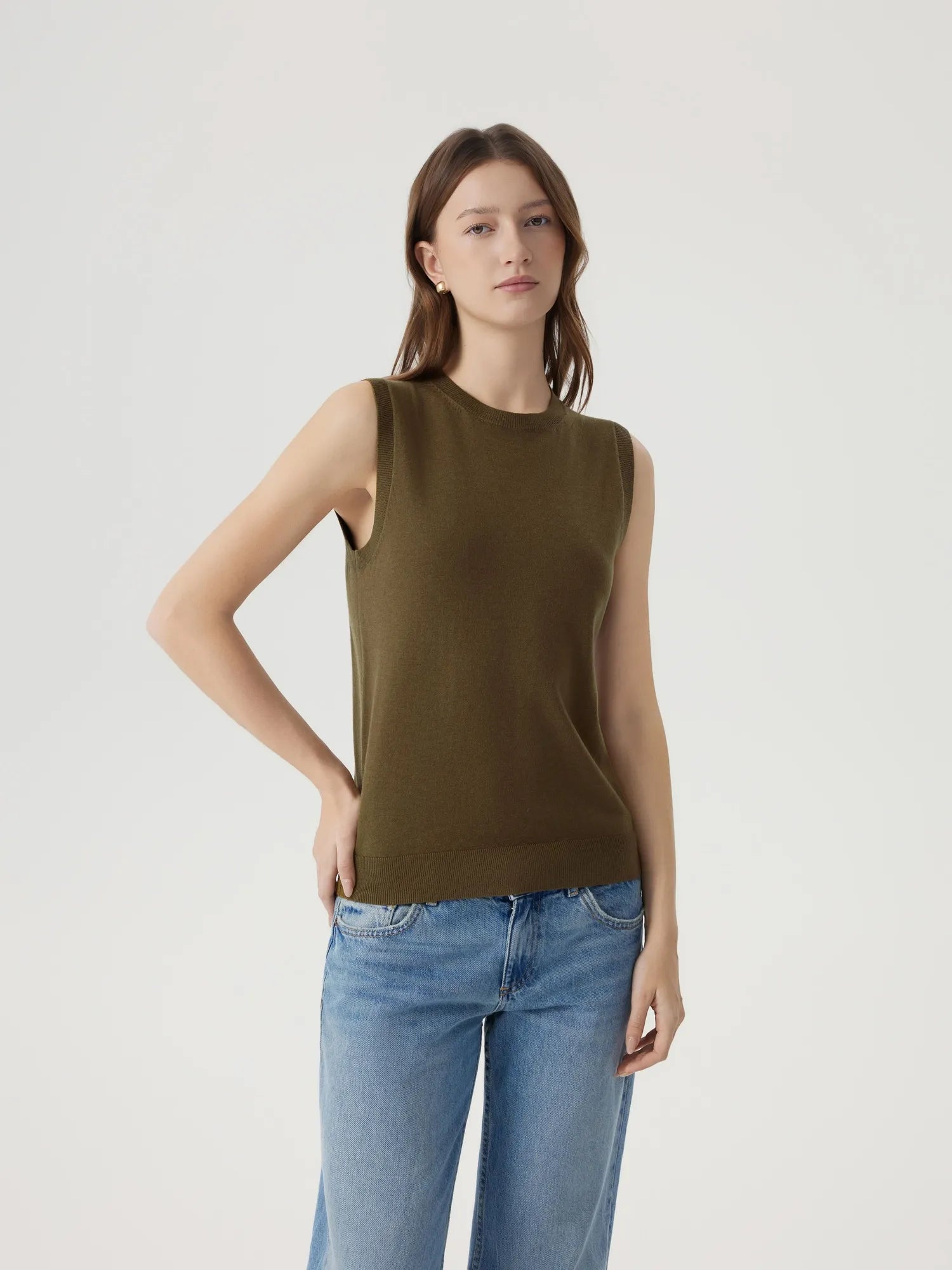 Cashmere Silk Blend Vest Sleeveless Sweater - Short Sleeve-SUUKSESS-Military Green-XS-SUUKSESS