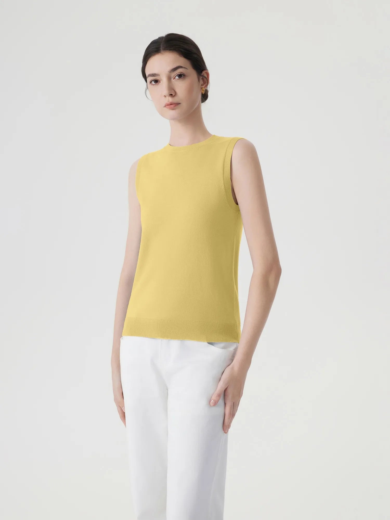 Cashmere Silk Blend Vest Sleeveless Sweater - Short Sleeve