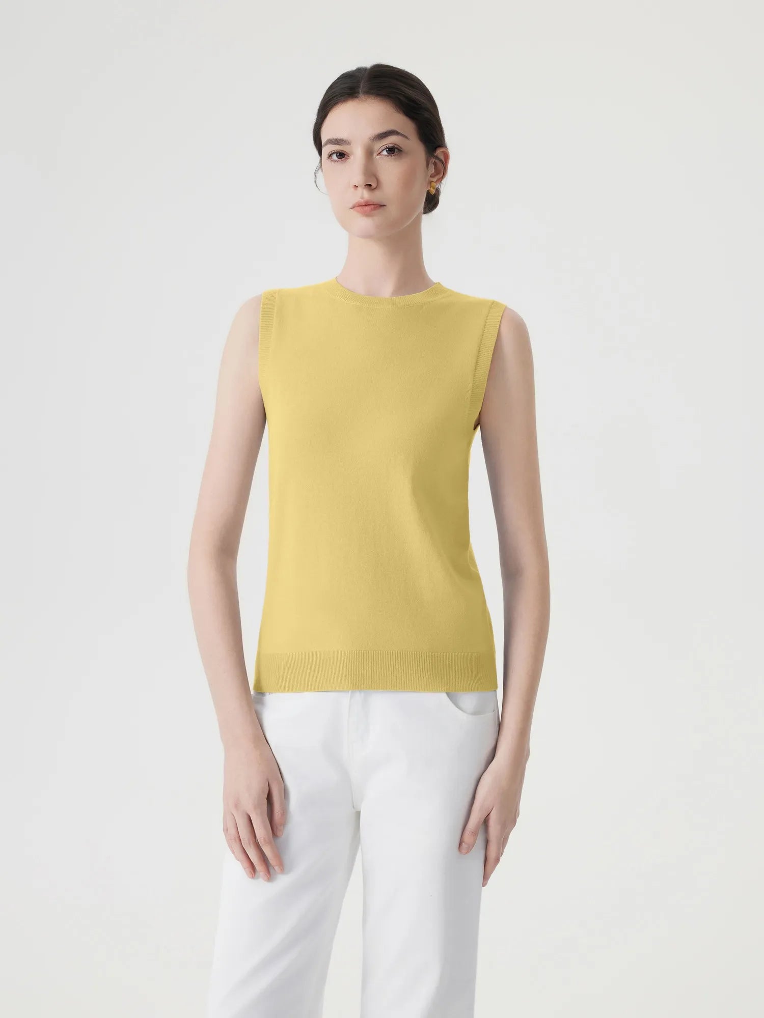 Cashmere Silk Blend Vest Sleeveless Sweater - Short Sleeve